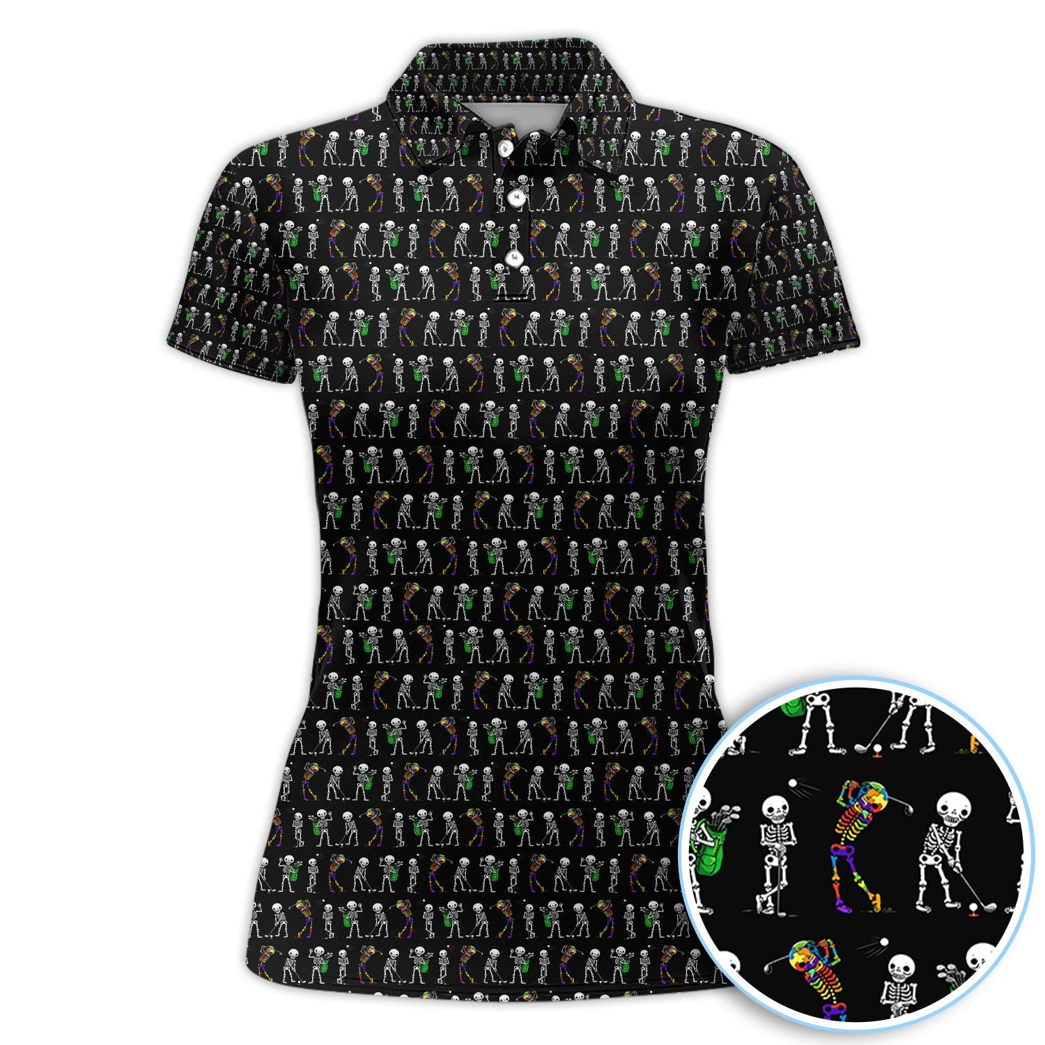 Funny Skeleton Golf Polo Shirt, Skeleton Golfer Pattern Shirt, Golf Lover Halloween Gift