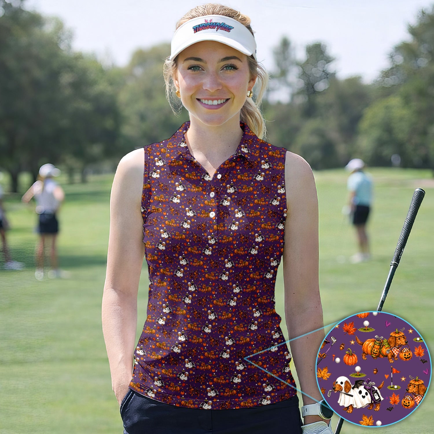 Halloween Dachshund Golf Polo Shirt for Women – Funny Spooky Wiener Dog Golfer Polo
