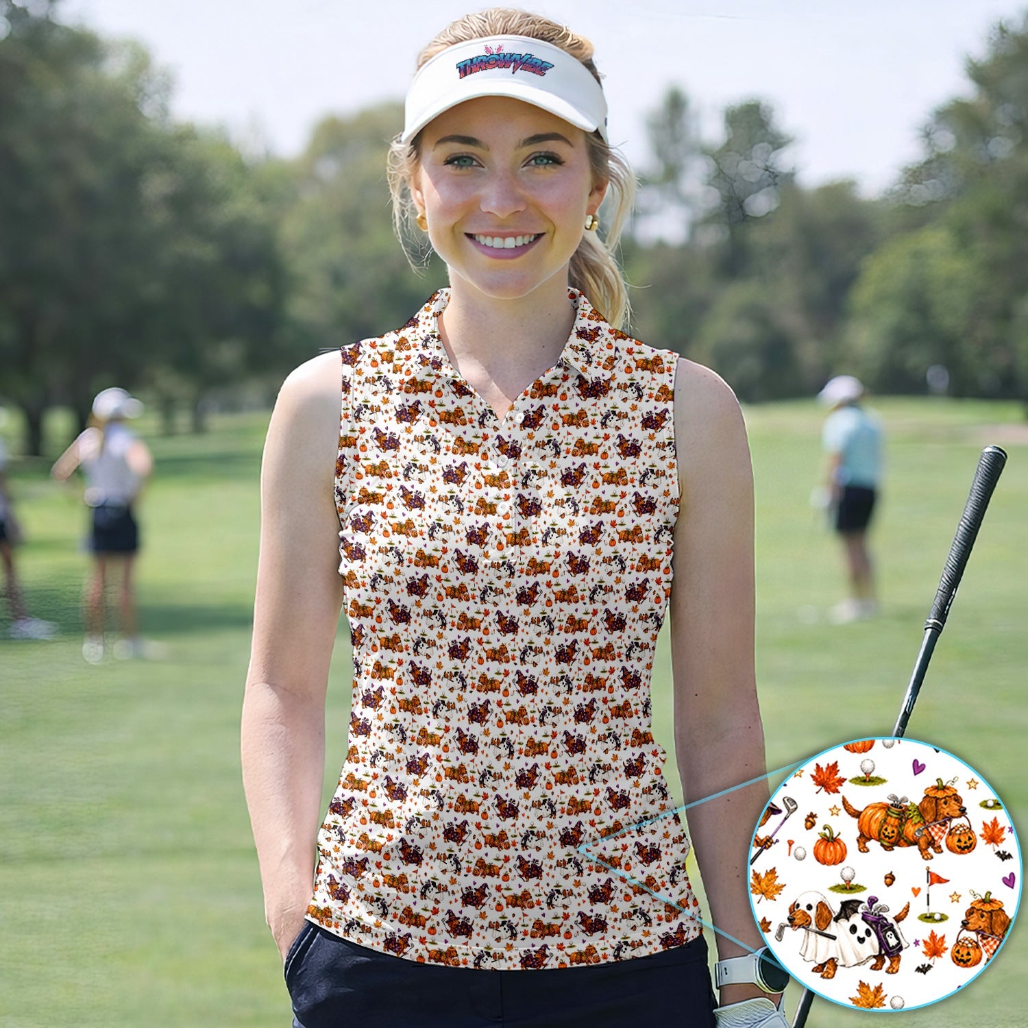 Halloween Dachshund Golf Polo Shirt for Women – Funny Spooky Wiener Dog Golfer Polo