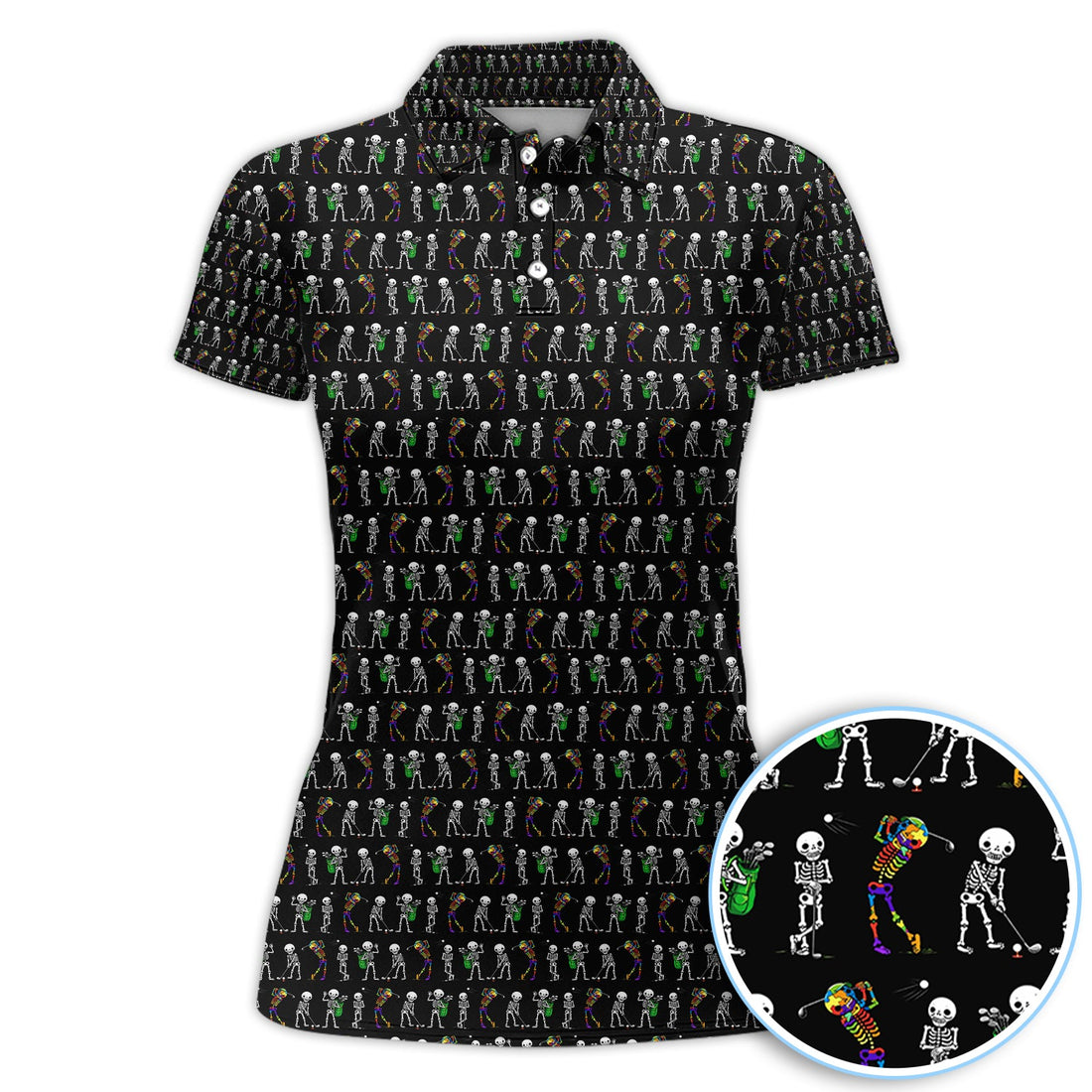 Funny Skeleton Golf Women Polo Shirt, Skeleton Golfer Pattern Shirt, Halloween Golf Gift