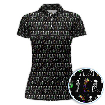 Funny Skeleton Golf Women Polo Shirt, Skeleton Golfer Pattern Shirt, Halloween Golf Gift
