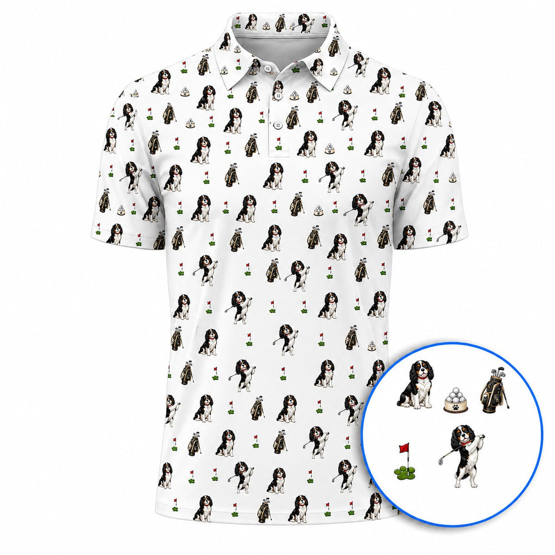 King Charles Cavalier Spaniel Golf Polos For Golfer, King Charles Cavalier Spaniel Pattern Golf Shirt, Dog Lover Golf Gift