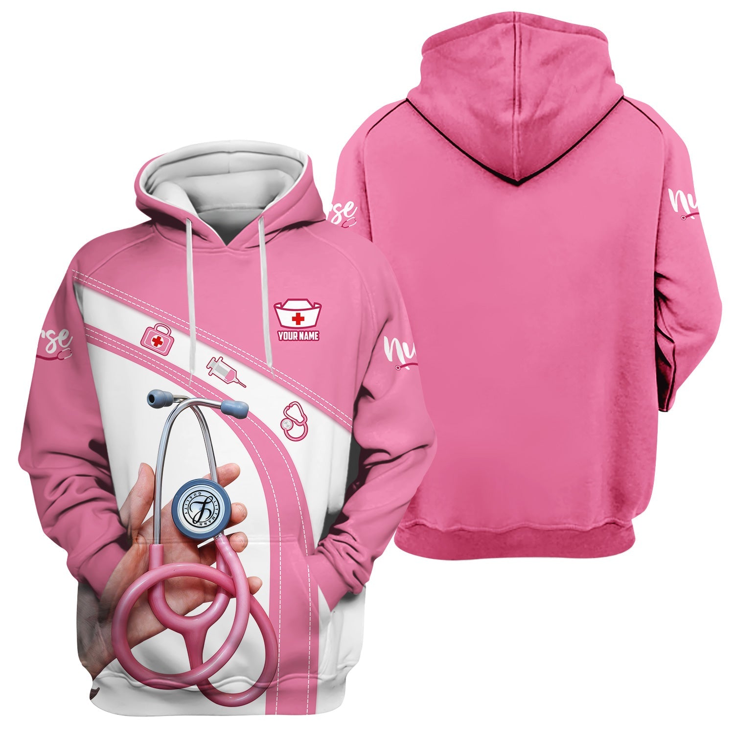 Personalized Nurse Shirt for Women - Pink Stethoscope Gift for RN CNA LPN - Custom Name Medical Uniform Tee