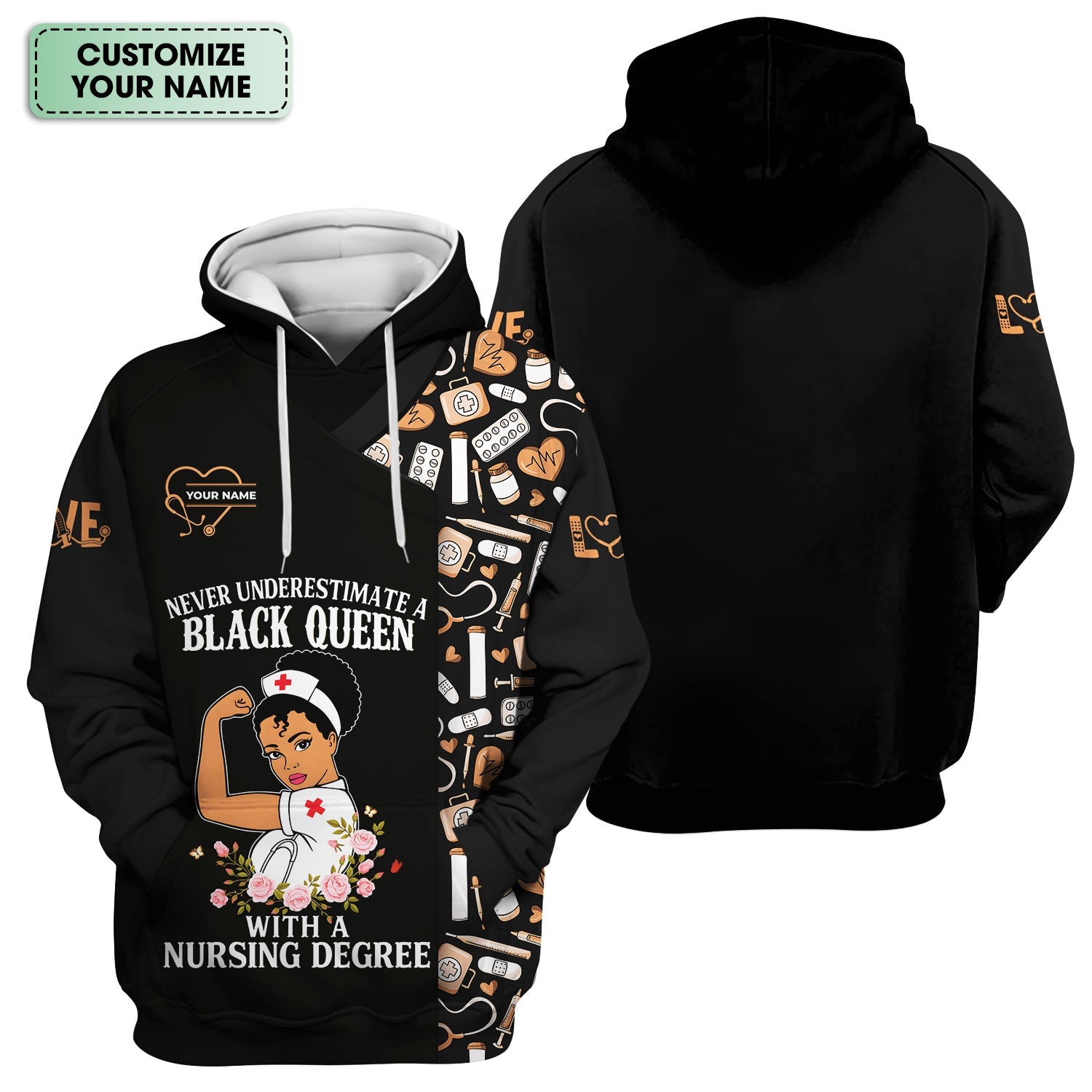 Custom Empowering Black Queen Nurse Shirt - Black Queen With A Nursing Degree - Gift for RN LPN CNA