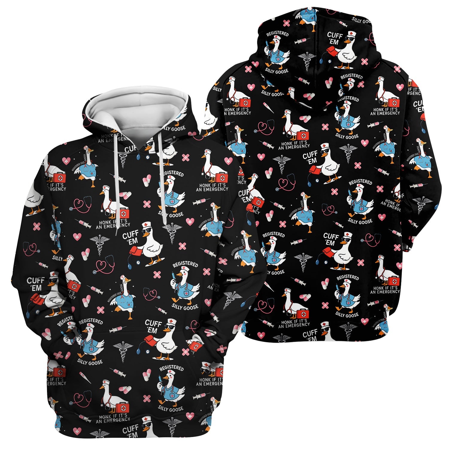 Goose Nurse Graphic T-Shirt for Women - Cute Medical Work Tee with Stethoscope & Heart Icons - Gift for RN, CNA, LPN