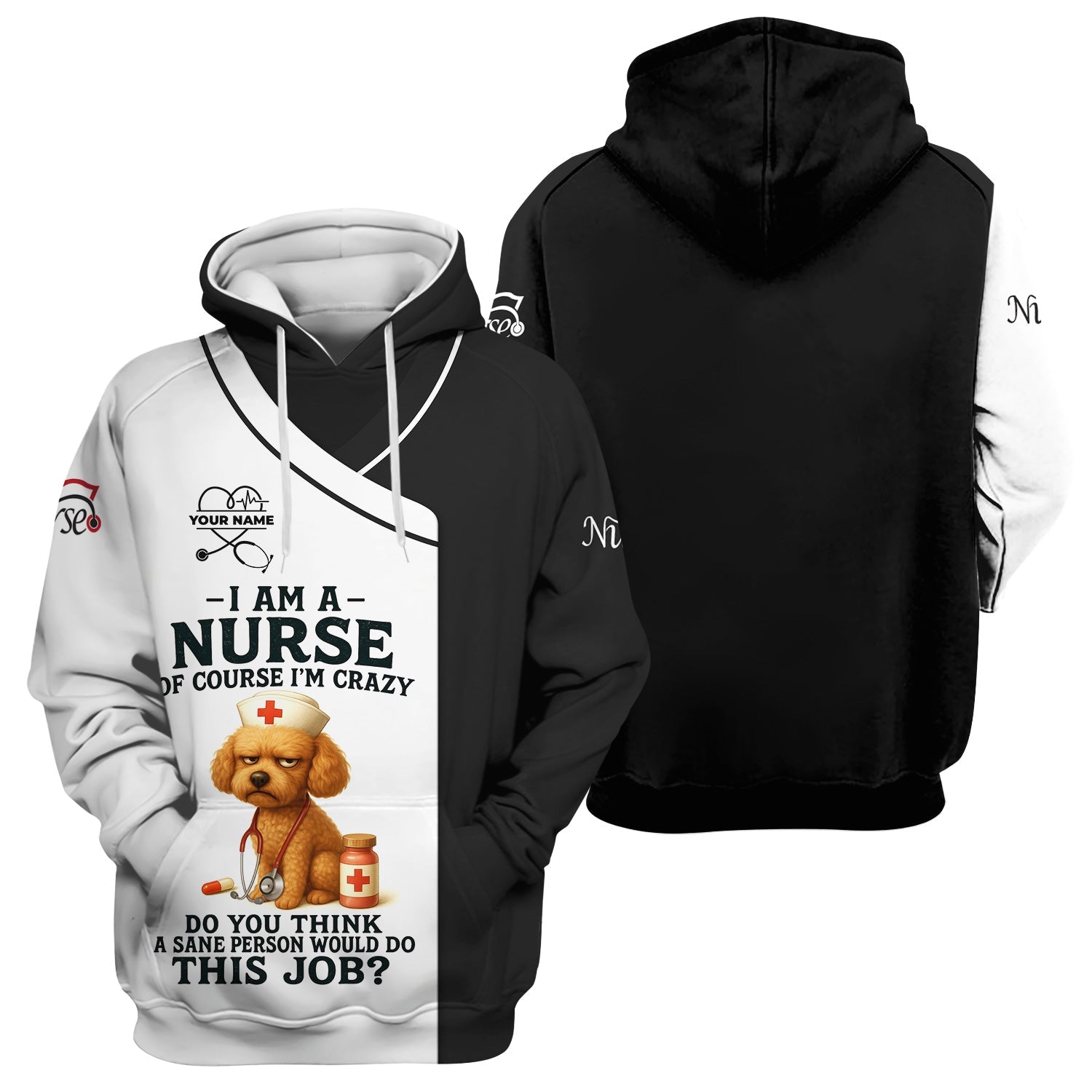 Personalized Funny Nurse Shirt - Of Course I'm Crazy Dog Design - Custom Name Gift for Nurses RN CNA LPN Healthcare Workers