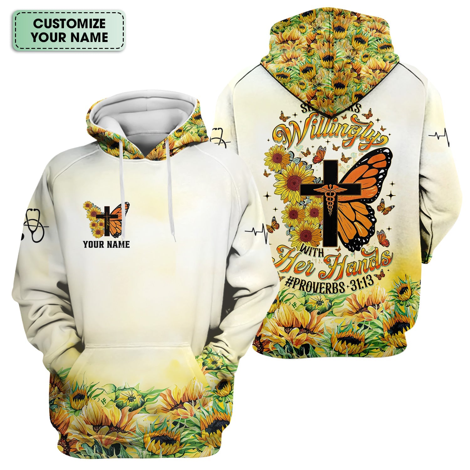 Custom Faith Nurse Shirt ‰ÛÒ Sunflower Butterfly Cross & Bible Verse Graphic Tee - Gift for RN LPN CNA Healthcare Workers