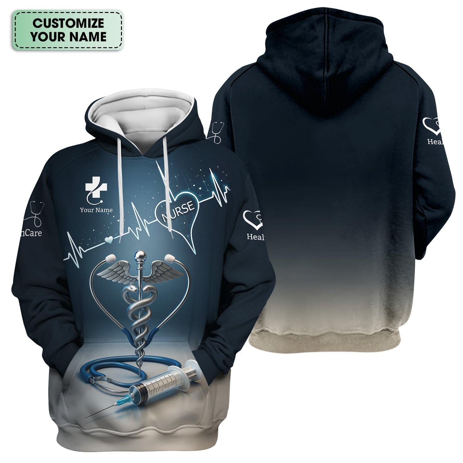 Custom Nurse Shirt with Caduceus and Heartbeat - Personalized Medical Apparel for RN CNA LPN - Gift for Healthcare Professionals