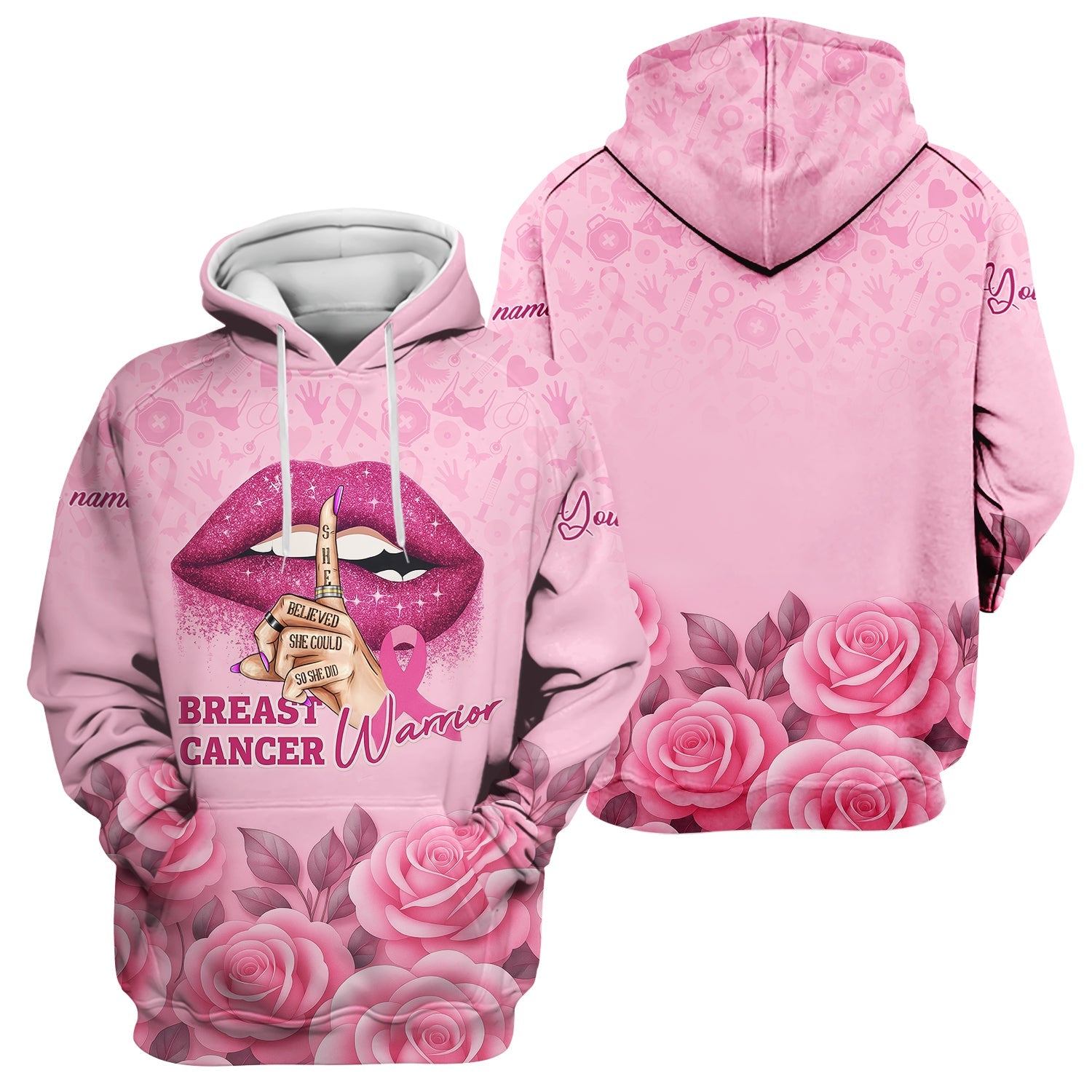 Personalized Breast Cancer Warrior Shirt - She Believed She Could Pink Ribbon Design - Gift for Women RN LPN CNA