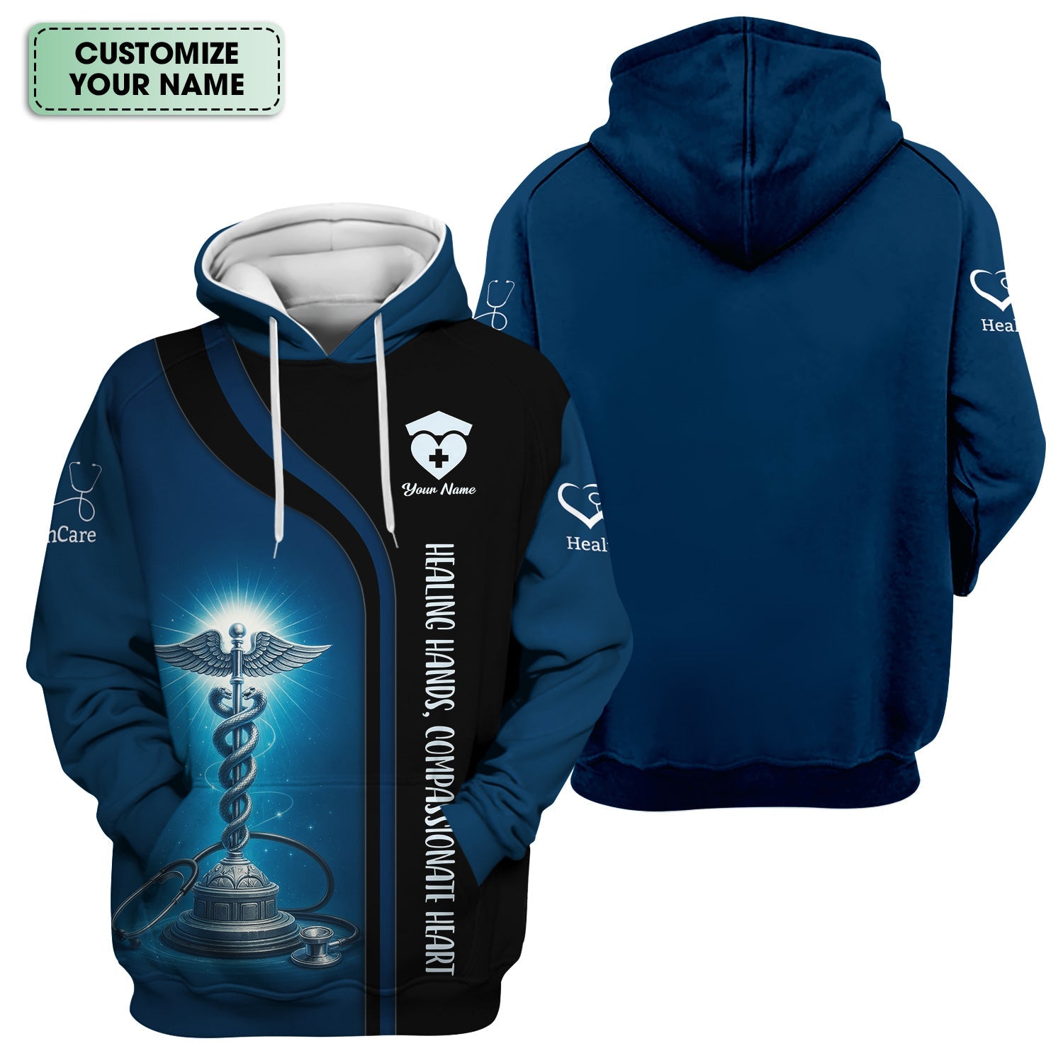 Healing Hands Compassionate Heart Shirt - Personalized Medical Apparel Gift - Caduceus Design for Nurse RN CNA LPN Healthcare Workers