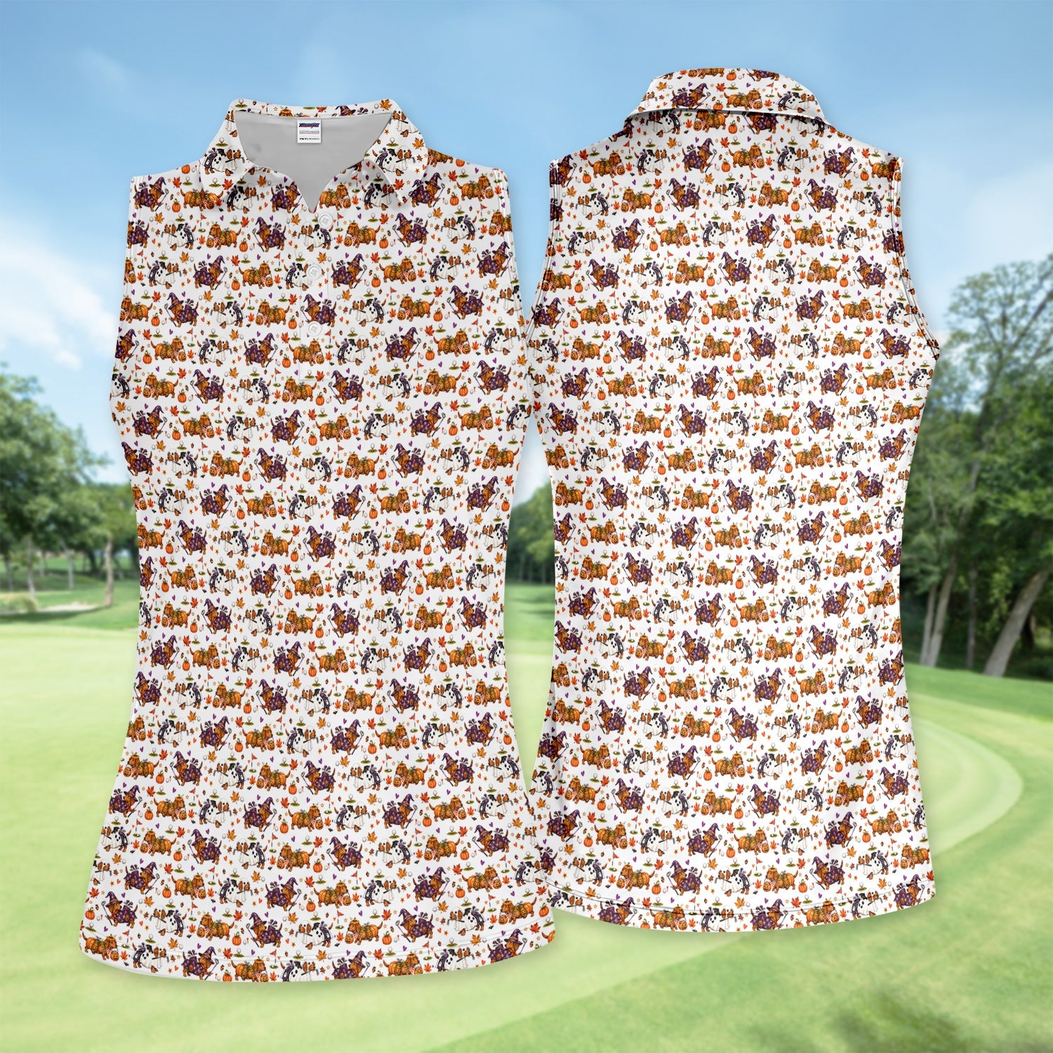 Halloween Dachshund Golf Polo Shirt for Women – Funny Spooky Wiener Dog Golfer Polo