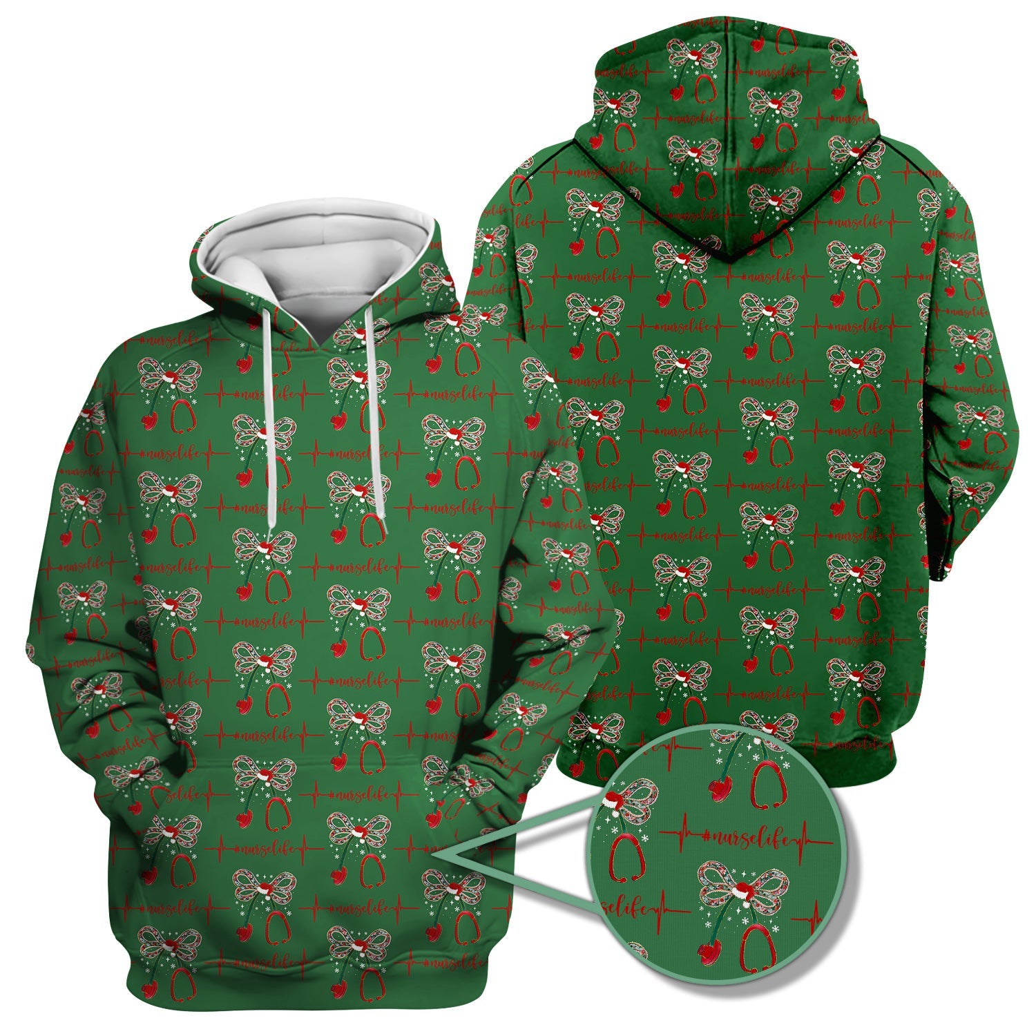 Festive Nurse Life Christmas Shirt - Christmas Stethoscope & Heartbeat Graphic Tee - Gift for RN LPN CNA Healthcare Staff