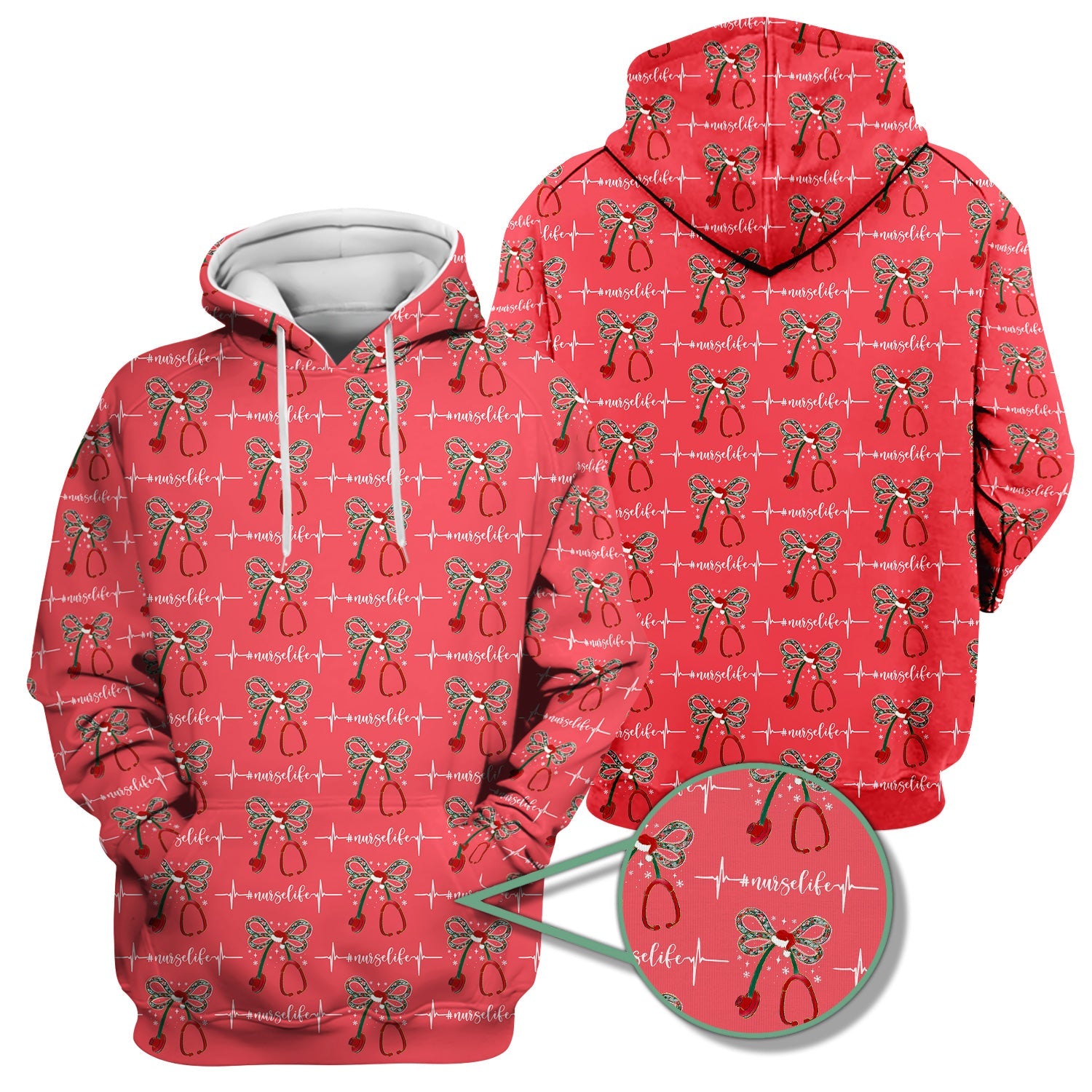 Festive Nurse Life Christmas Shirt - Christmas Stethoscope & Heartbeat Graphic Tee - Gift for RN LPN CNA Healthcare Staff