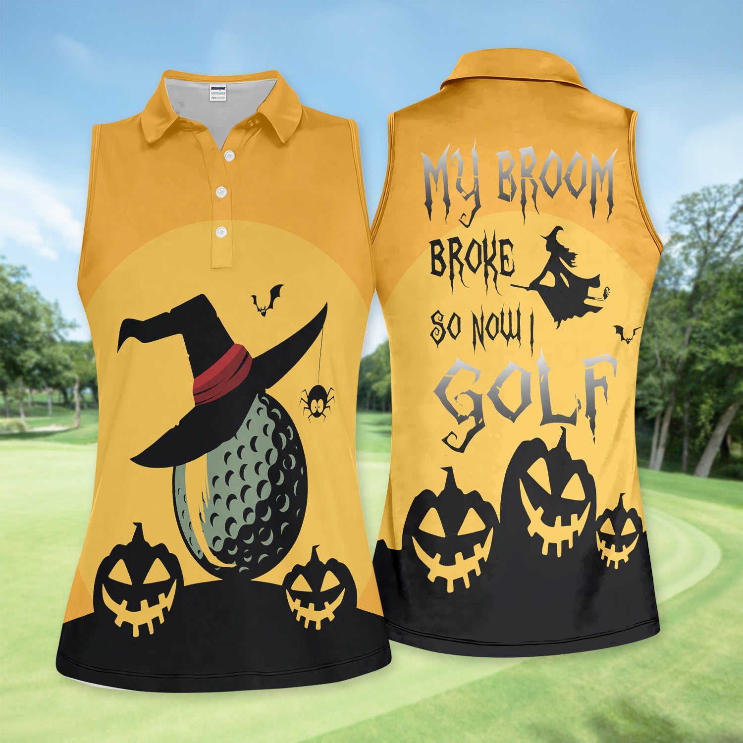 Funny Halloween Golf Polo Shirt for Women – My Broom Broke So Now I Golf Witch Shirt