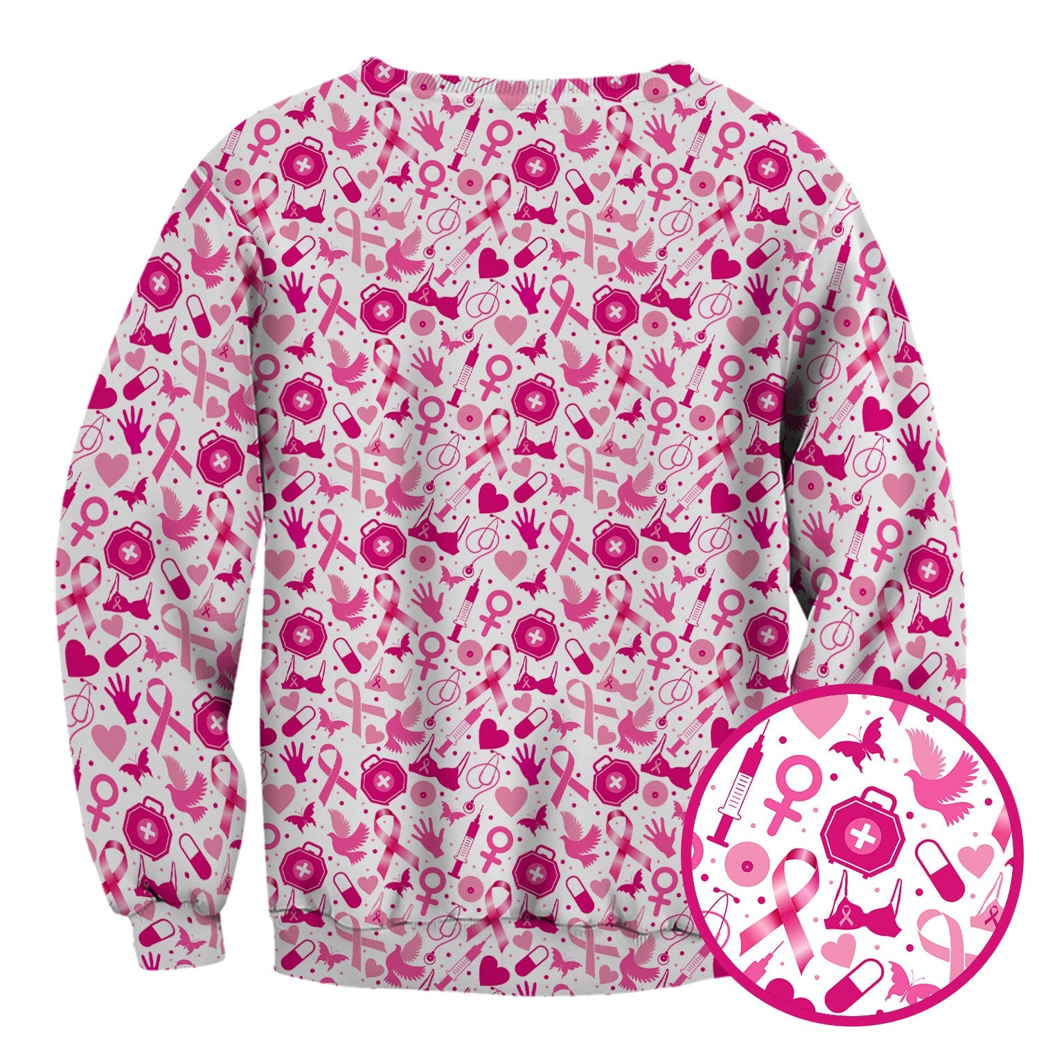 Breast Cancer Awareness Shirt - Pink Ribbon & Nurse Icons Pattern - Gift for RN LPN Healthcare Workers