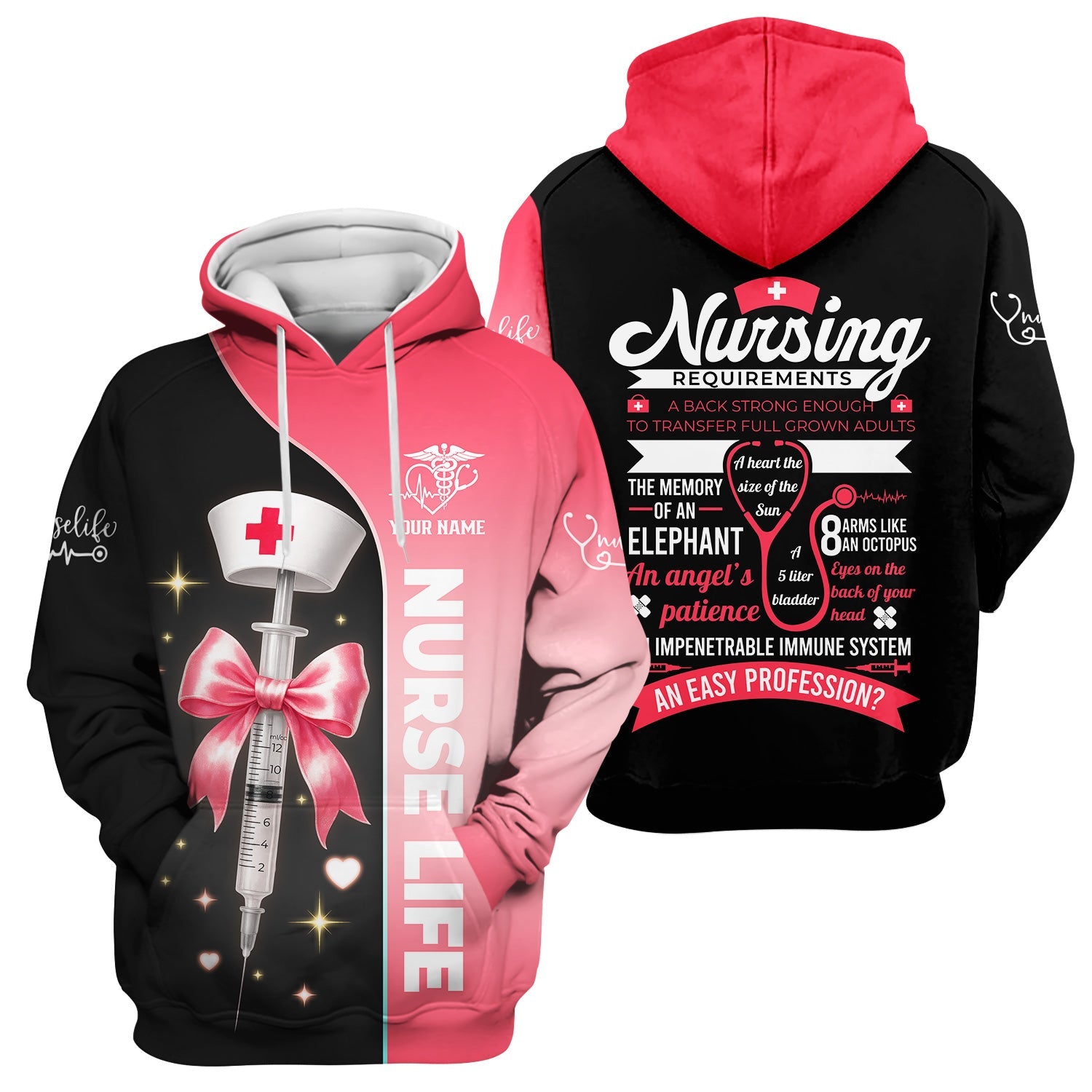Personalized Nurse Life Shirt - Cute Syringe Bow Design Pink Black - Nursing Requirements Funny Quote Gift