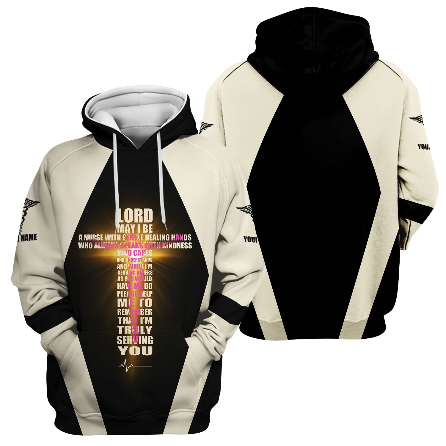 Personalized Christian Nurse Shirt - Lord Prayer Healing Hands Quote - Custom Name RN LPN CNA Healthcare Workers Gift