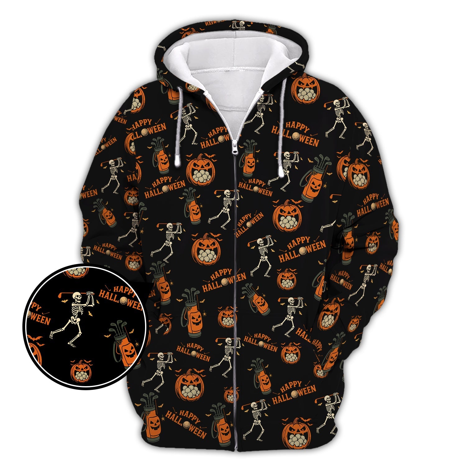 Pattern Golf Shirt, Halloween Skeleton With Pumpkin Golf Polos, Funny Golf Shirt For Men