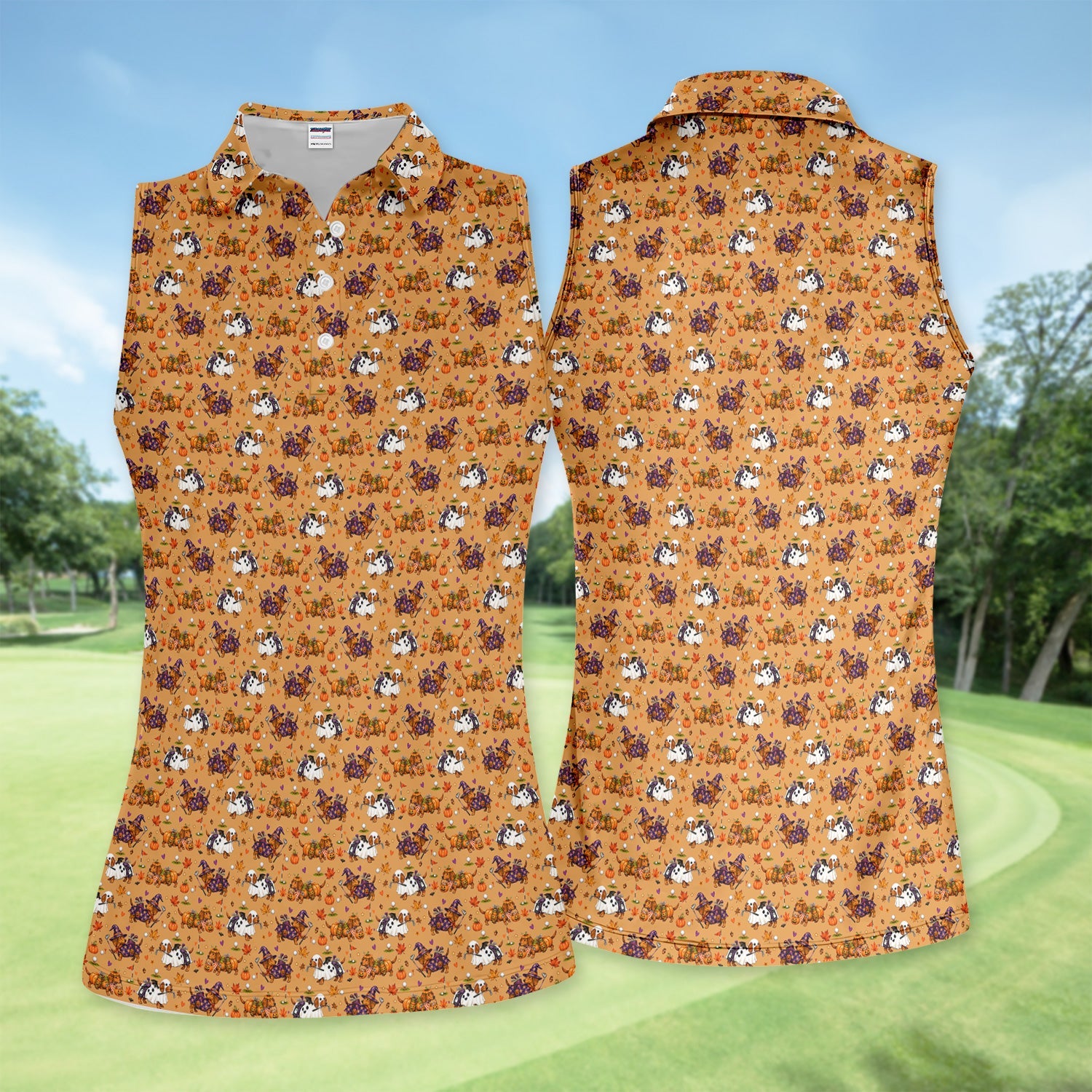 Halloween Dachshund Golf Polo Shirt for Women – Funny Spooky Wiener Dog Golfer Polo