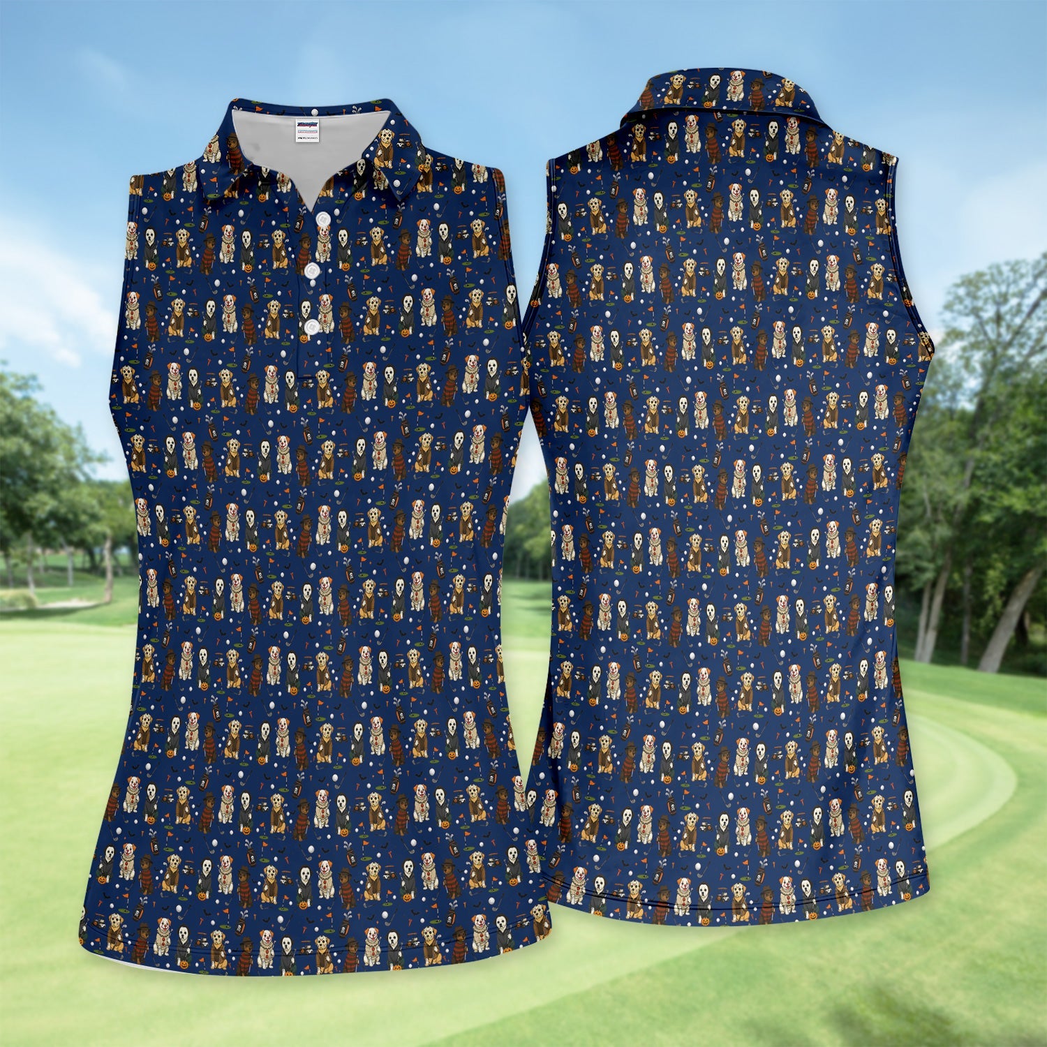 Funny Horror Dog Halloween Golf Pattern Shirt, Spooky Dog Golf Polo For Women, Halloween Golfer Gift
