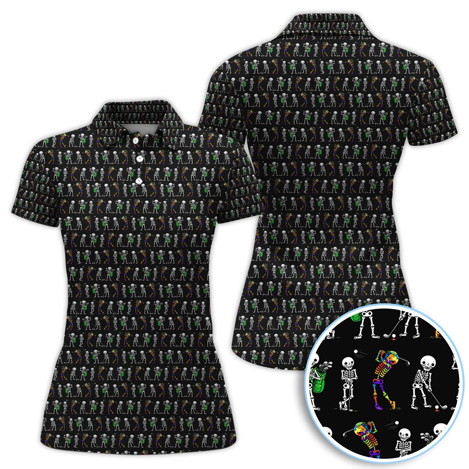 Funny Skeleton Golf Polo Shirt, Skeleton Golfer Pattern Shirt, Golf Lover Halloween Gift