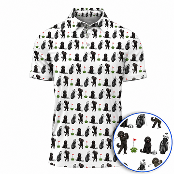 Black Doodle Golf Polos, Golden Doodle Pattern Golf Shirt, Crazy Golf Gift For Golfers