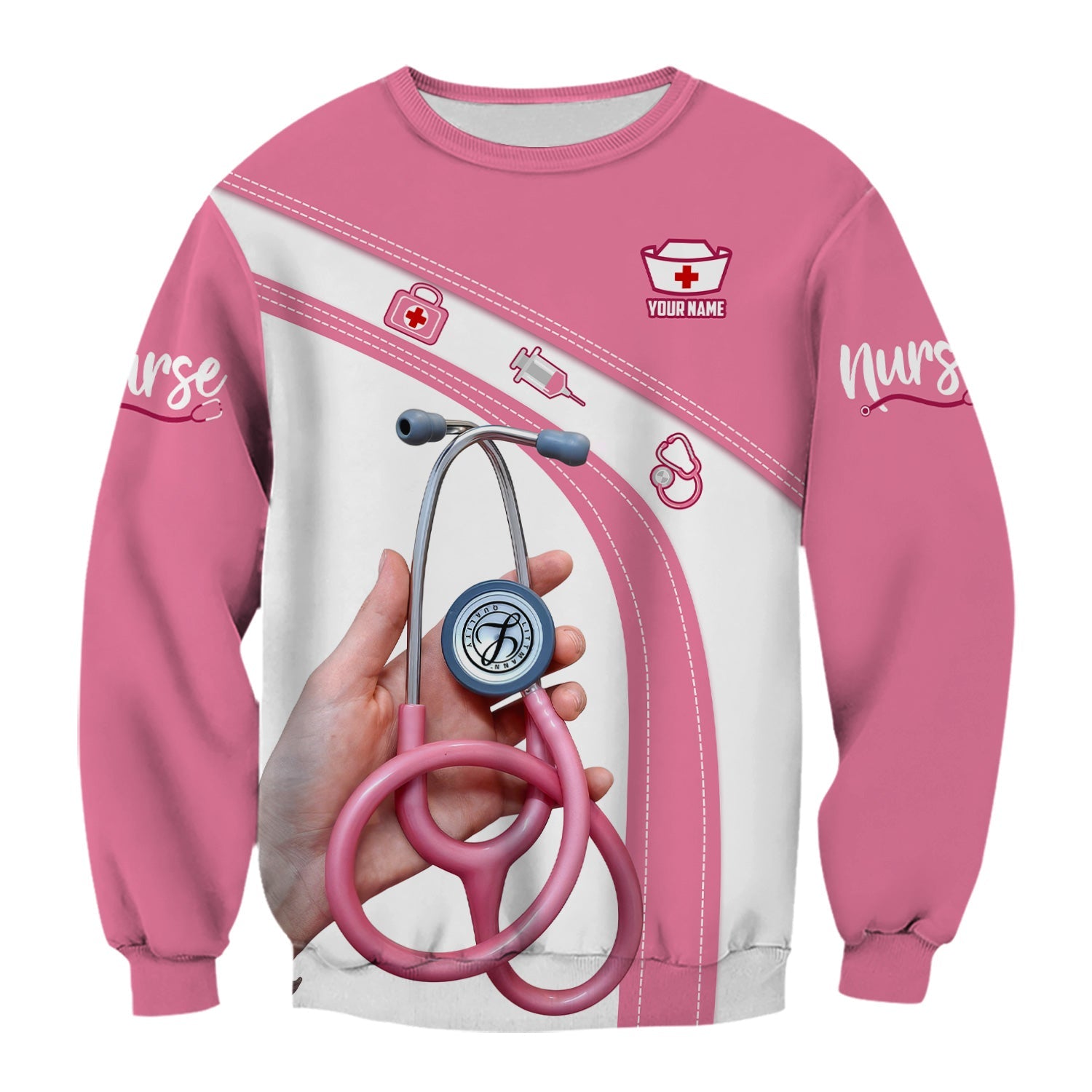 Personalized Nurse Shirt for Women - Pink Stethoscope Gift for RN CNA LPN - Custom Name Medical Uniform Tee