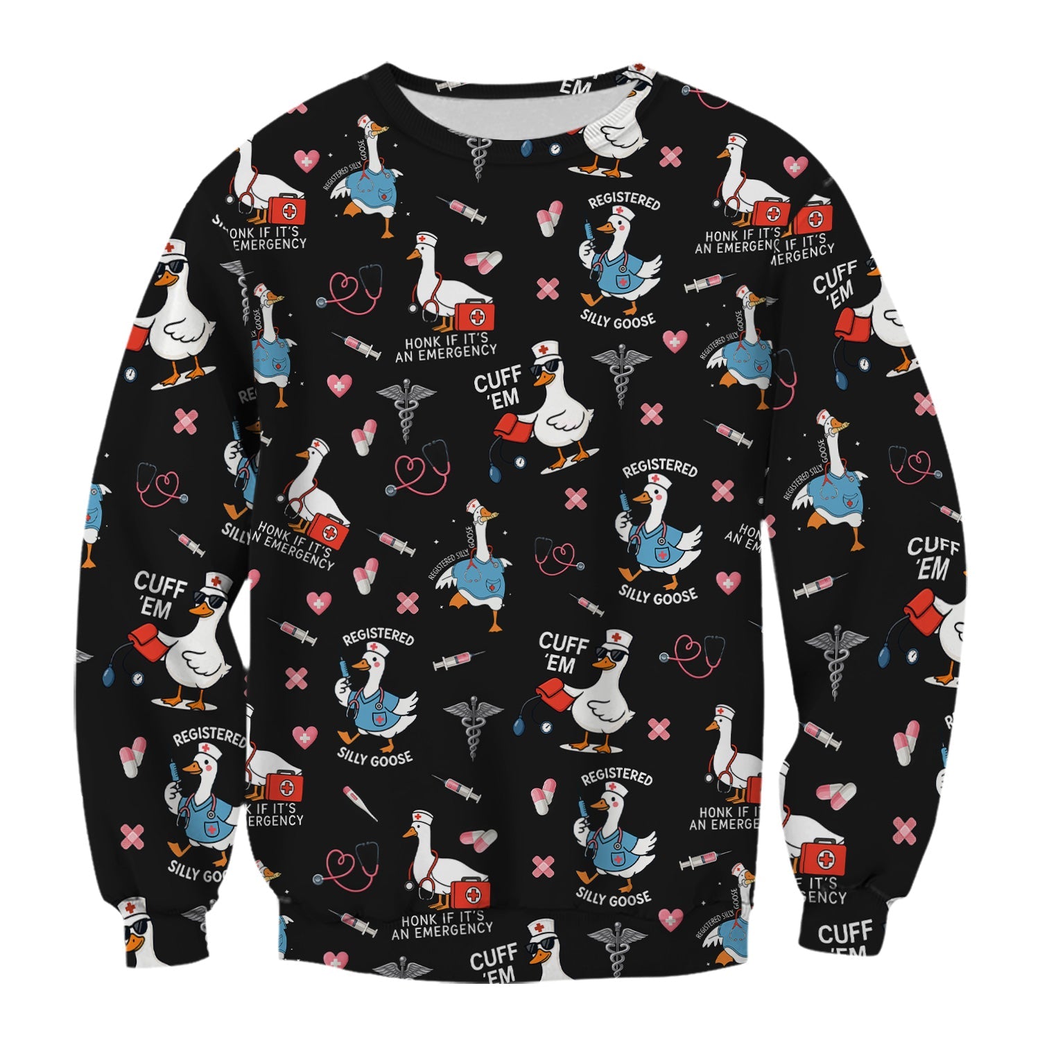 Goose Nurse Graphic T-Shirt for Women - Cute Medical Work Tee with Stethoscope & Heart Icons - Gift for RN, CNA, LPN