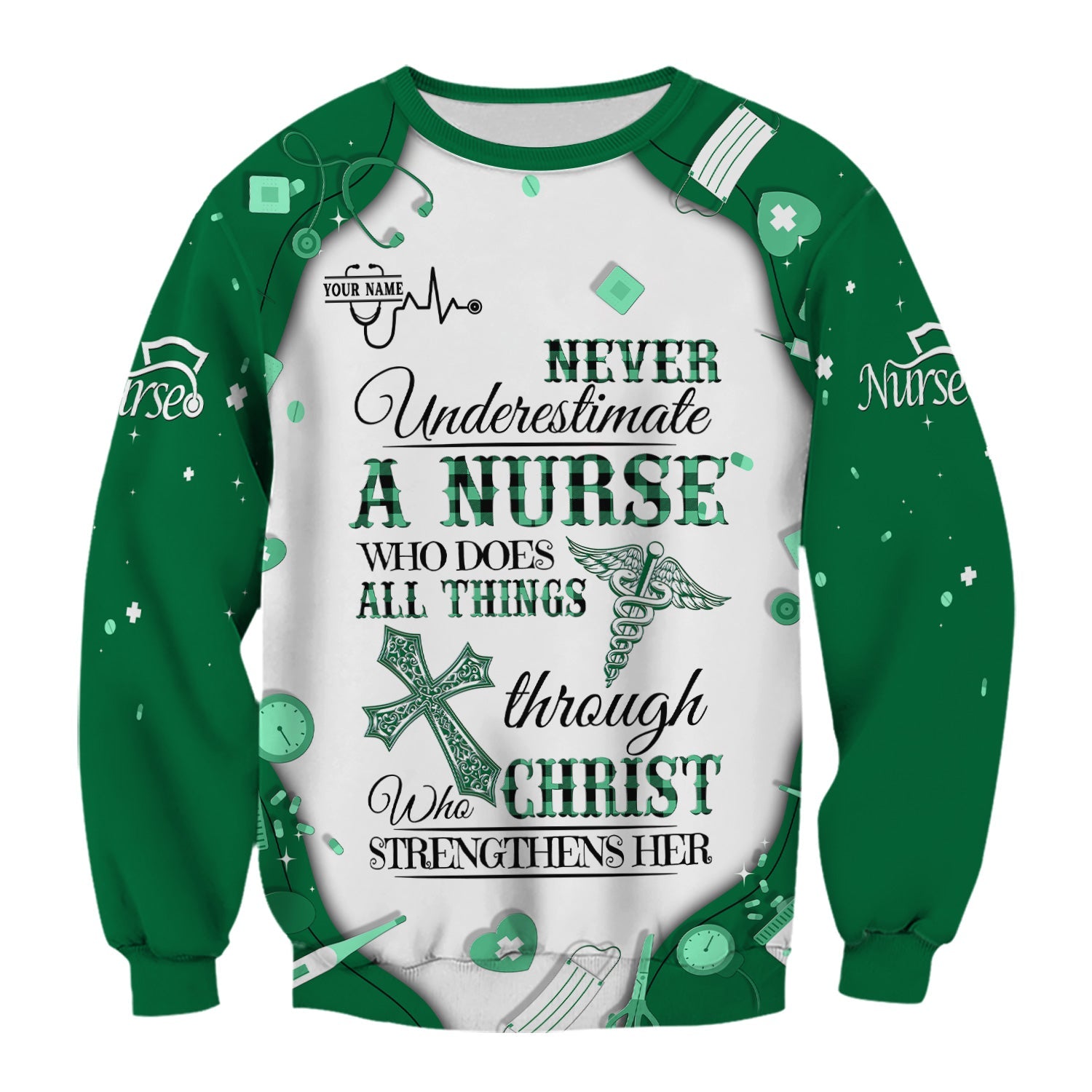 Personalized Christian Nurse Shirt - All Things Through Christ Quote - Faith-Based Medical Gift for RN, LPN, CNA Healthcare Workers