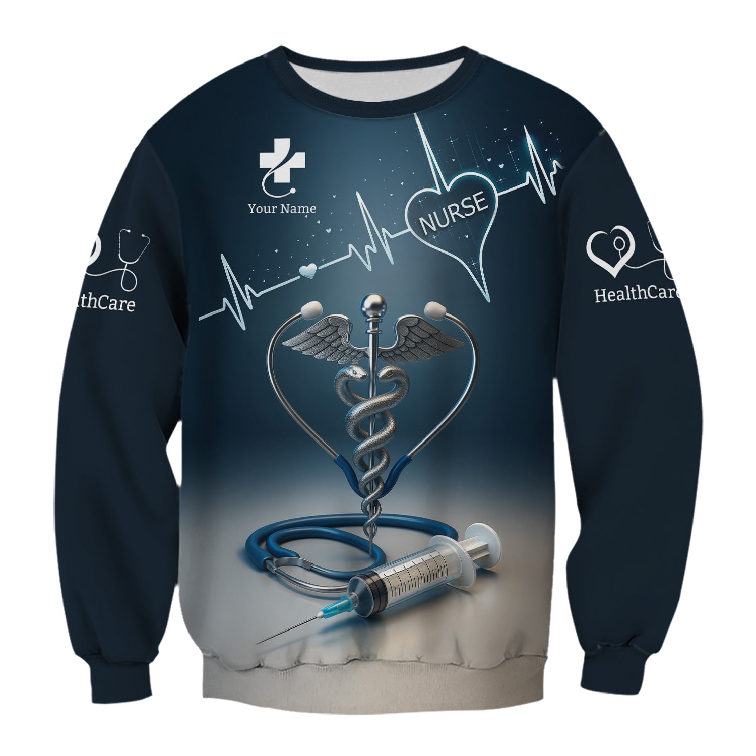 Custom Nurse Shirt with Caduceus and Heartbeat - Personalized Medical Apparel for RN CNA LPN - Gift for Healthcare Professionals
