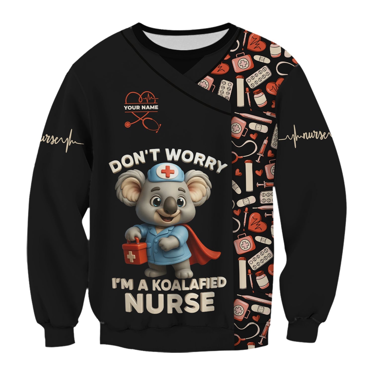 Custom Cute Animal Nurse Shirt - Superhero Koala & Medical Tools Graphic Tee - Gift for RN LPN CNA