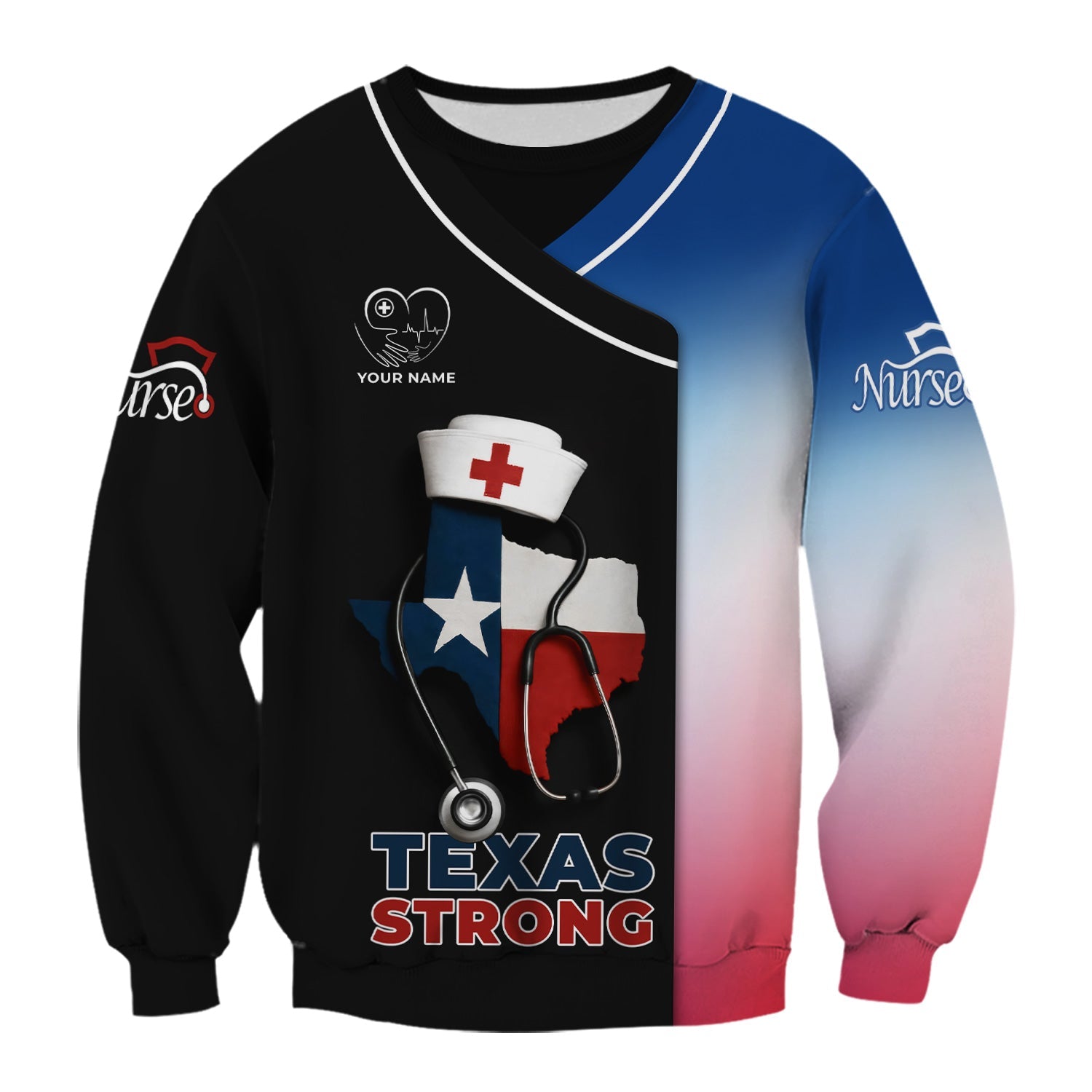 Texas Strong Nurse Shirt - Customizable with Stethoscope & Texas Flag Design - Perfect for RN, CNA, LPN, Healthcare Workers