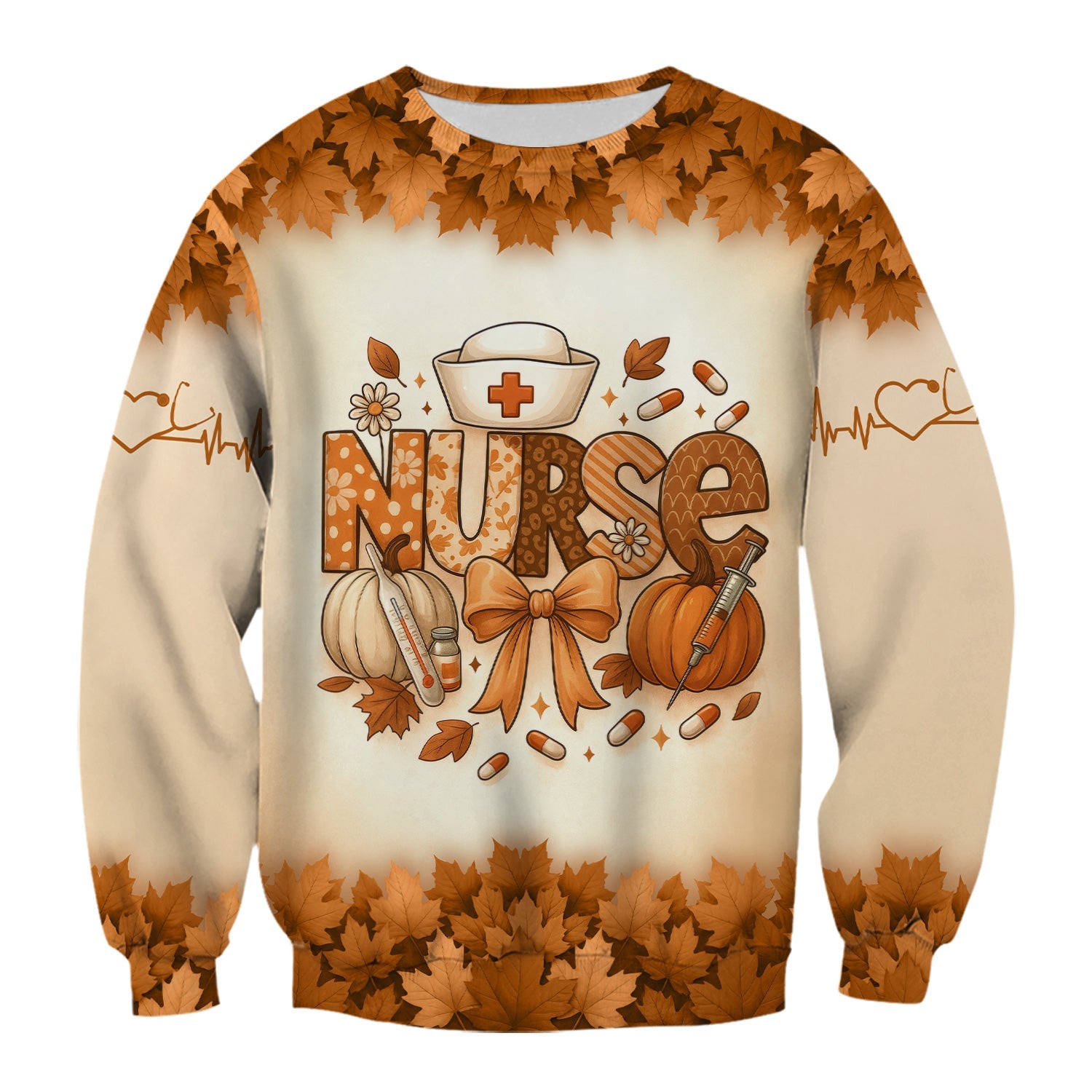 Custom Fall Nurse Shirt for Women - Stethoscope Name & Pumpkin Leaves Design - Cute Seasonal Gift for RN CNA LPN
