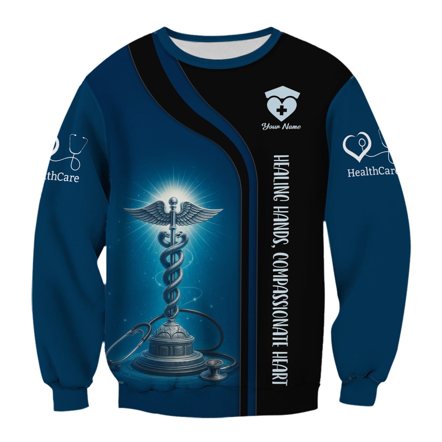 Healing Hands Compassionate Heart Shirt - Personalized Medical Apparel Gift - Caduceus Design for Nurse RN CNA LPN Healthcare Workers