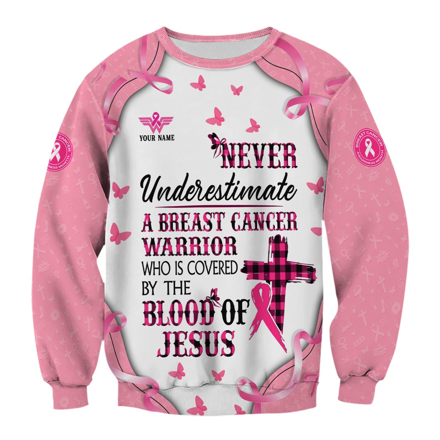 Custom Christian Breast Cancer Awareness Shirt - Blood Of Jesus Quote Graphic Tee - Gift for RN LPN CNA