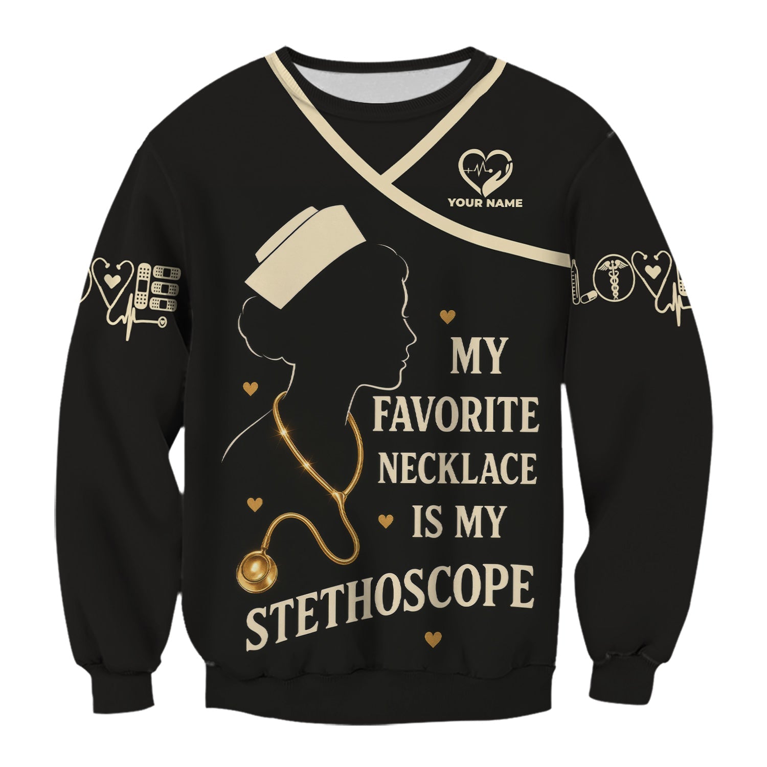 Personalized Funny Nurse Graphic Shirt - Stethoscope Necklace Quote - Gift for Registered Nurse, EMT, Medical Assistant