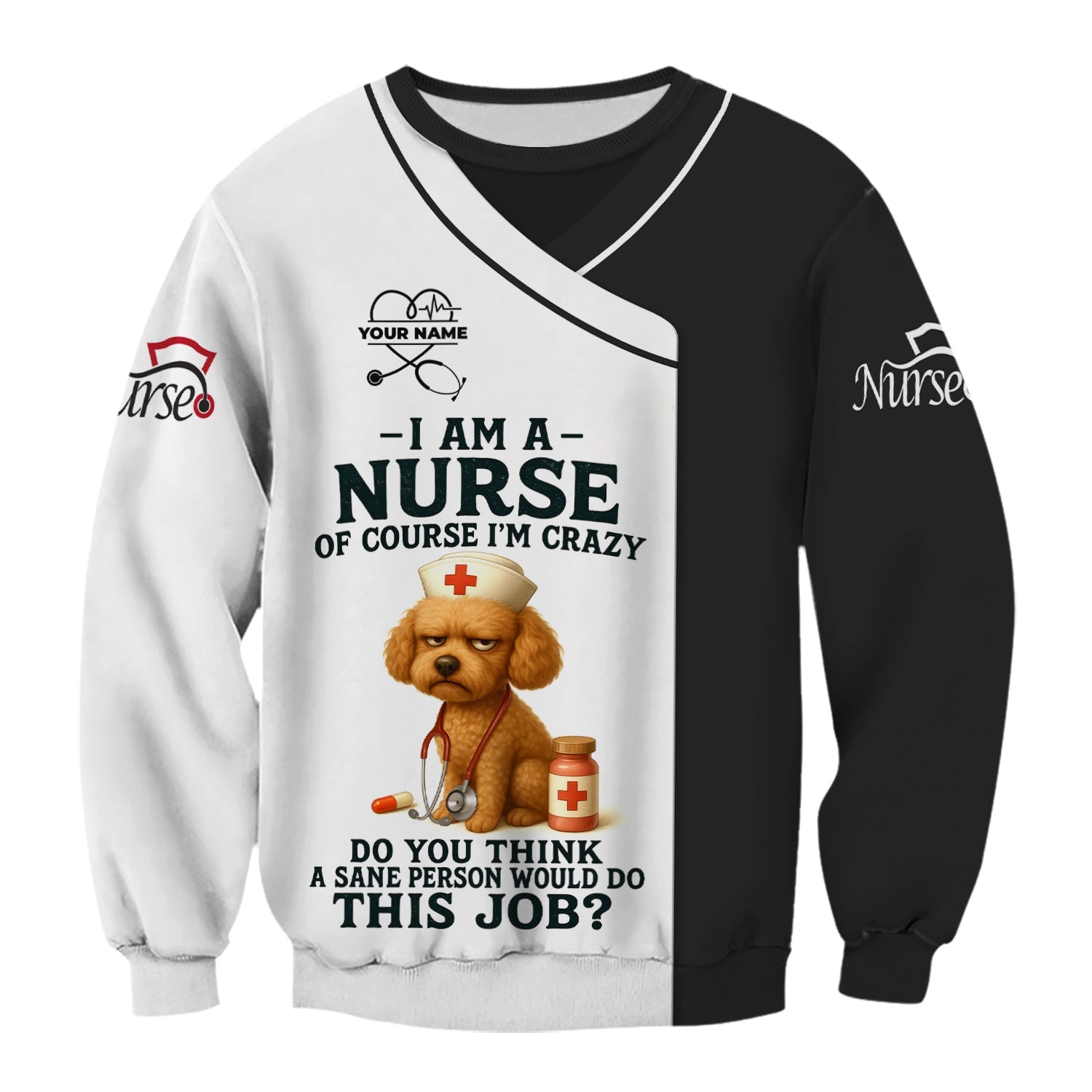 Personalized Funny Nurse Shirt - Of Course I'm Crazy Dog Design - Custom Name Gift for Nurses RN CNA LPN Healthcare Workers