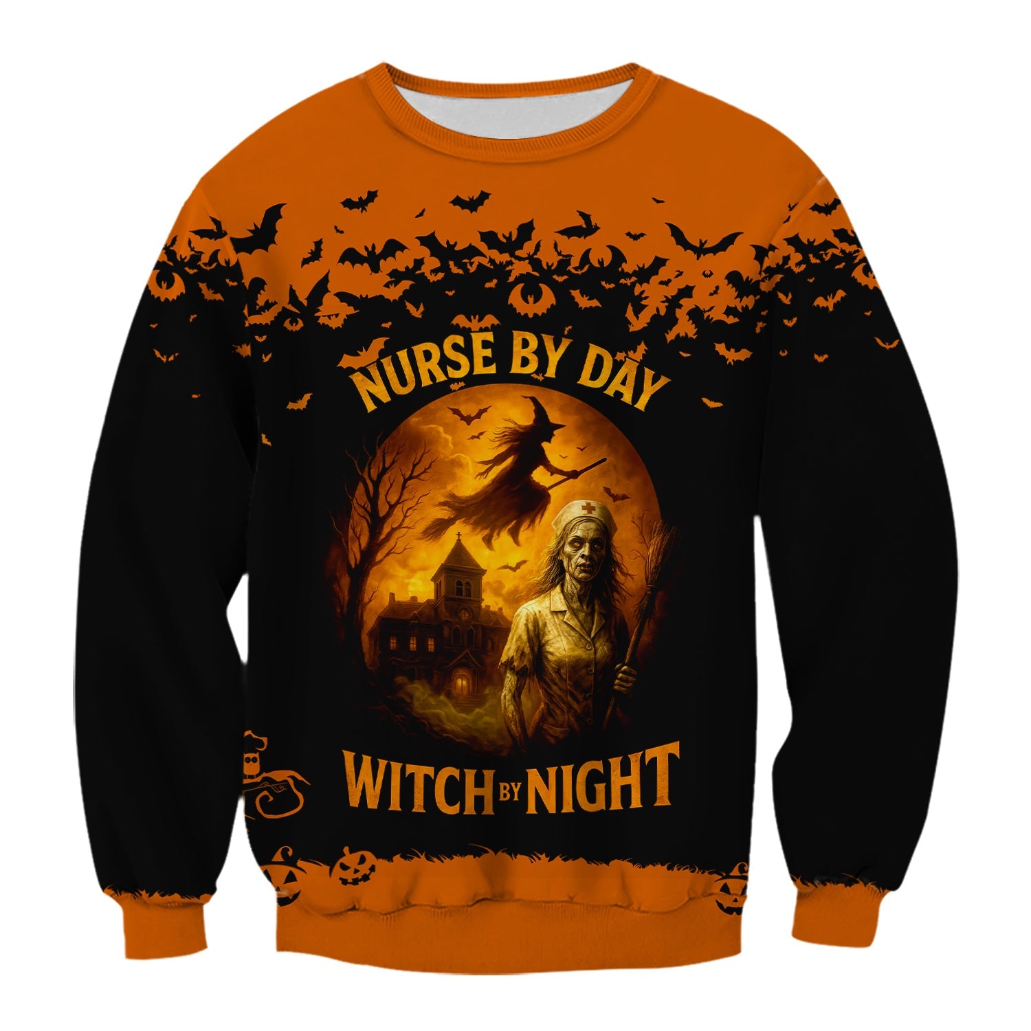 Funny Halloween Nurse Shirt - Nurse By Day Witch By Night Spooky Design - Custom Name Gift For RN LPN CNA Healthcare Workers