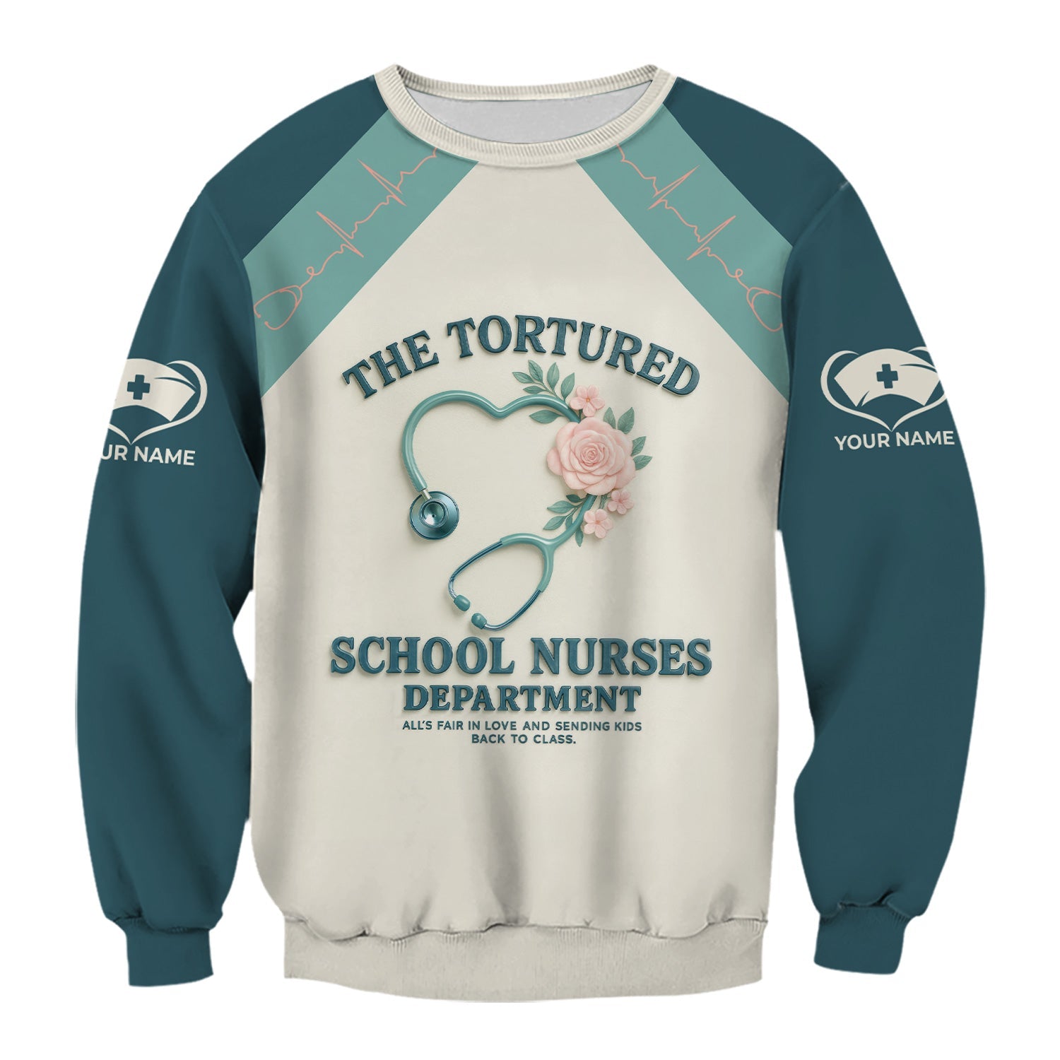 Personalized School Nurse T-Shirt - Funny Design with Heart Stethoscope and Roses - Appreciation Gift for RN LPN CNA Staff