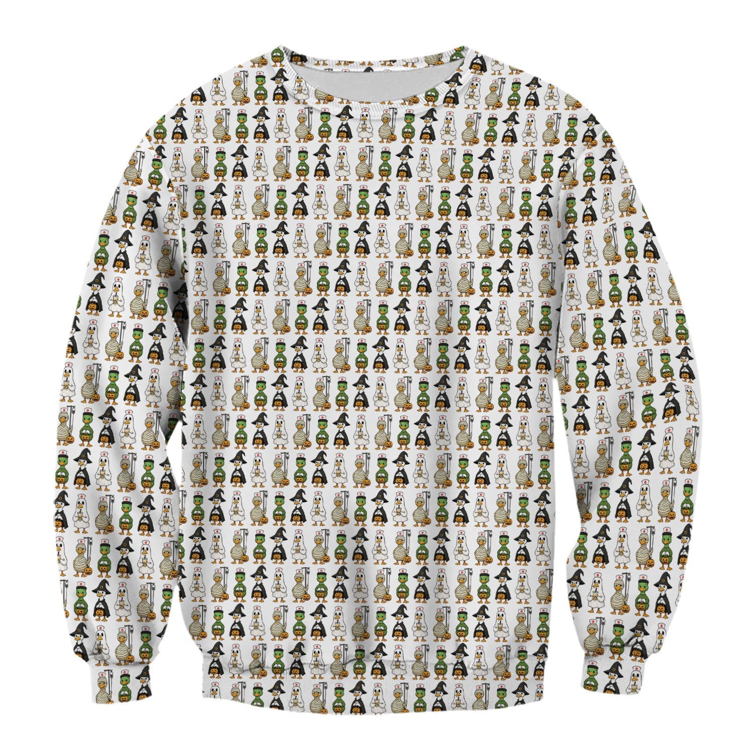 Funny Nurse Halloween T-Shirt - Cute Duck in Halloween Costumes Pattern Design - Gift for Women RN LPN & Healthcare Workers
