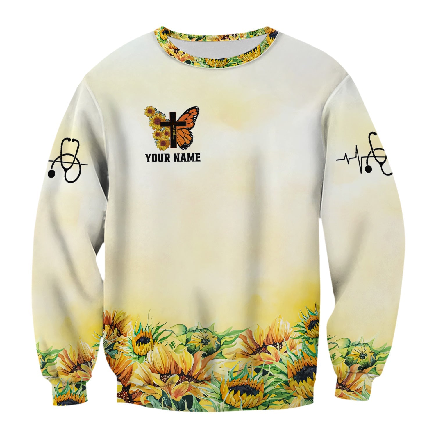 Custom Faith Nurse Shirt ‰ÛÒ Sunflower Butterfly Cross & Bible Verse Graphic Tee - Gift for RN LPN CNA Healthcare Workers