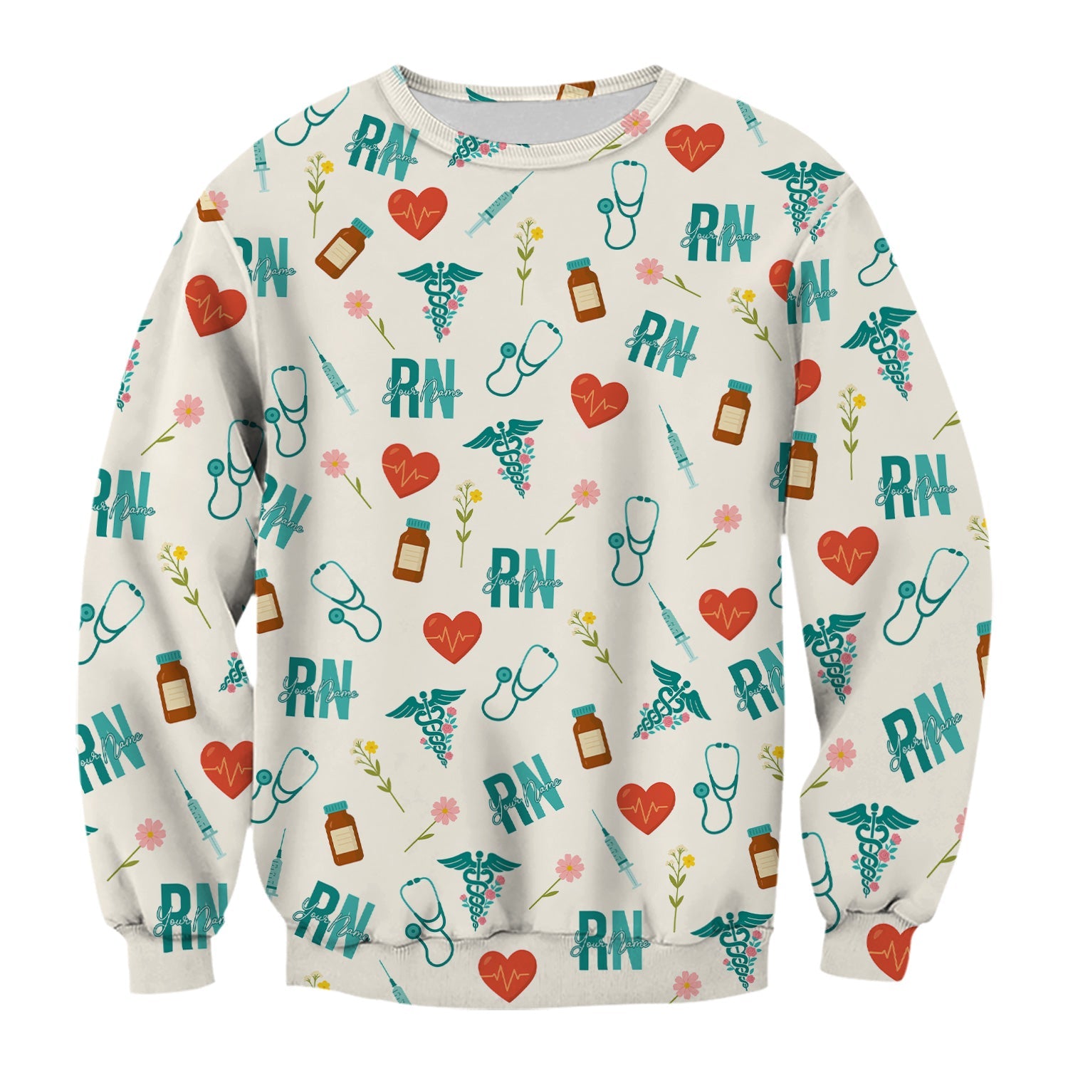 Personalized RN T-Shirt for Women - Graphic Tee with Cute Medical Pattern - Gift for CNA, LPN, Medical Worker