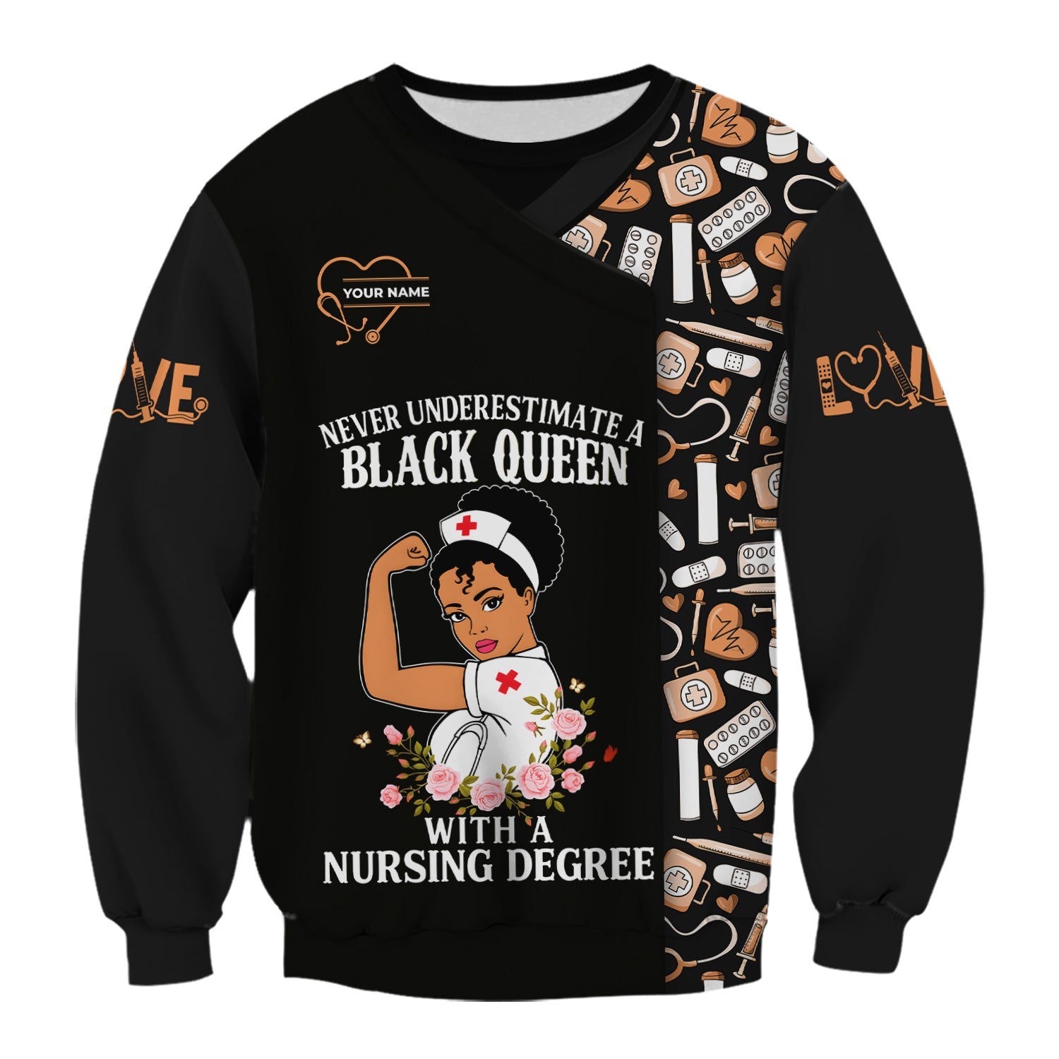 Custom Empowering Black Queen Nurse Shirt - Black Queen With A Nursing Degree - Gift for RN LPN CNA