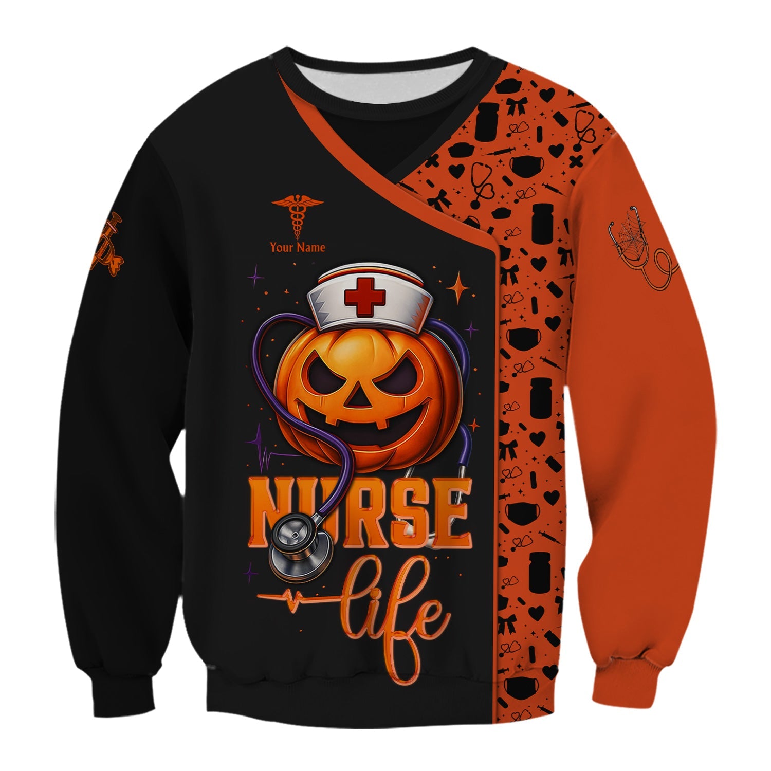 Personalized Funny Halloween Nurse Shirt for Women - Custom Name Graphic Tee with Pain Scale - Gift for Medical Staff, Healthcare Workers