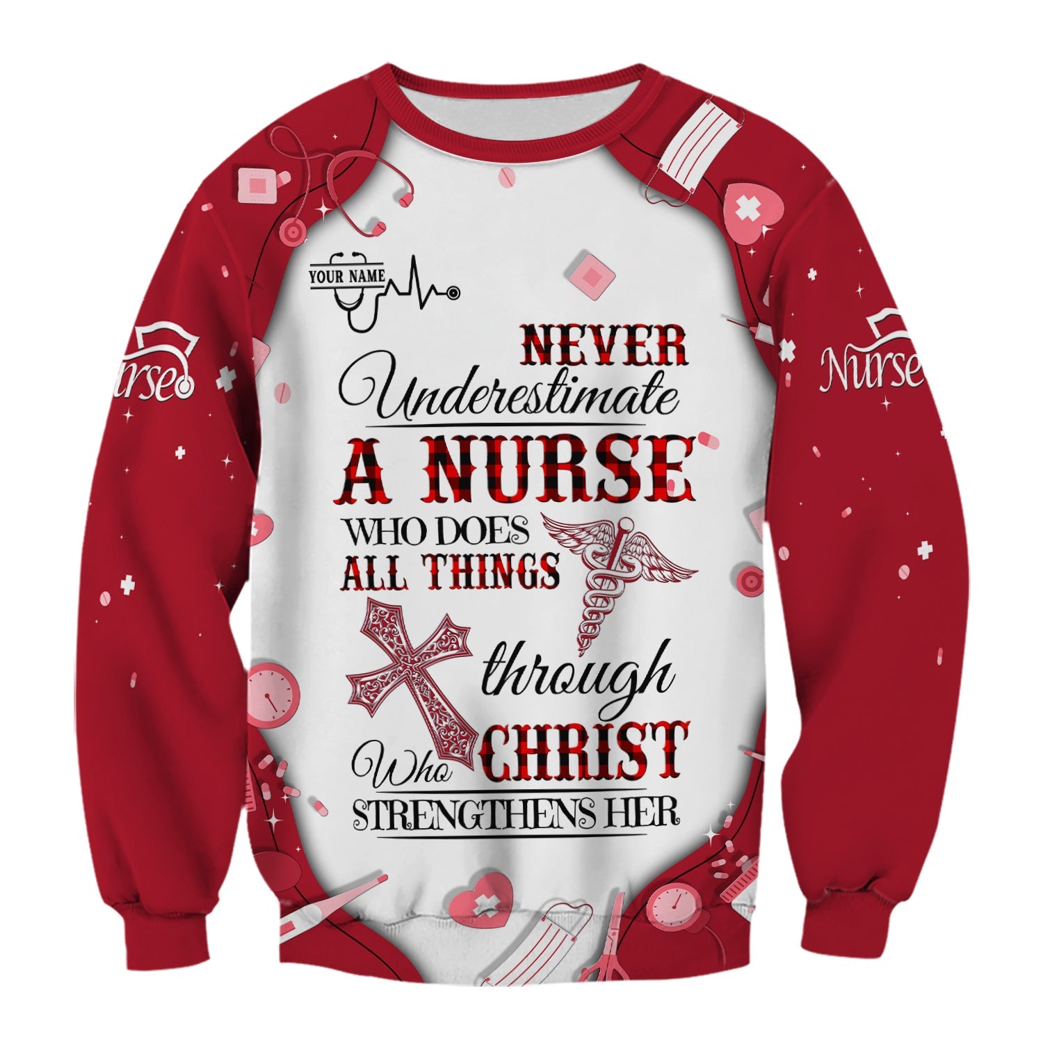 Personalized Christian Nurse Shirt - All Things Through Christ Quote - Faith-Based Medical Gift for RN, LPN, CNA Healthcare Workers