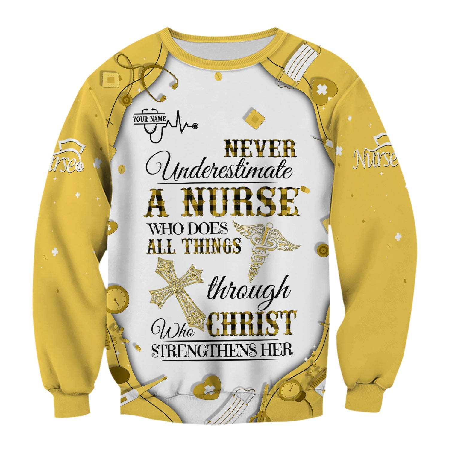 Personalized Christian Nurse Shirt - All Things Through Christ Quote - Faith-Based Medical Gift for RN, LPN, CNA Healthcare Workers