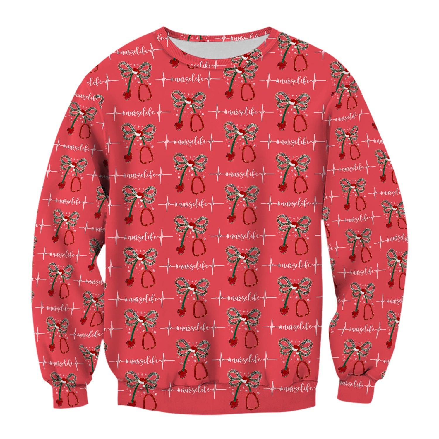 Festive Nurse Life Christmas Shirt - Christmas Stethoscope & Heartbeat Graphic Tee - Gift for RN LPN CNA Healthcare Staff