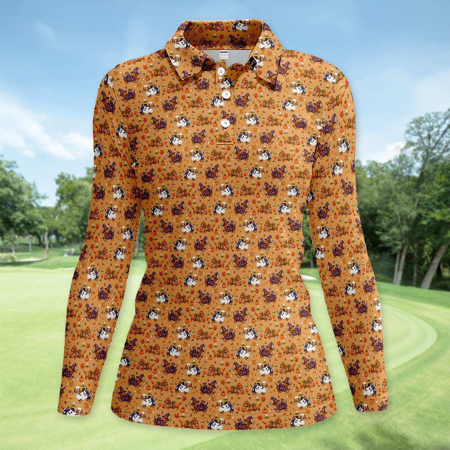 Halloween Dachshund Golf Polo Shirt for Women – Funny Spooky Wiener Dog Golfer Polo