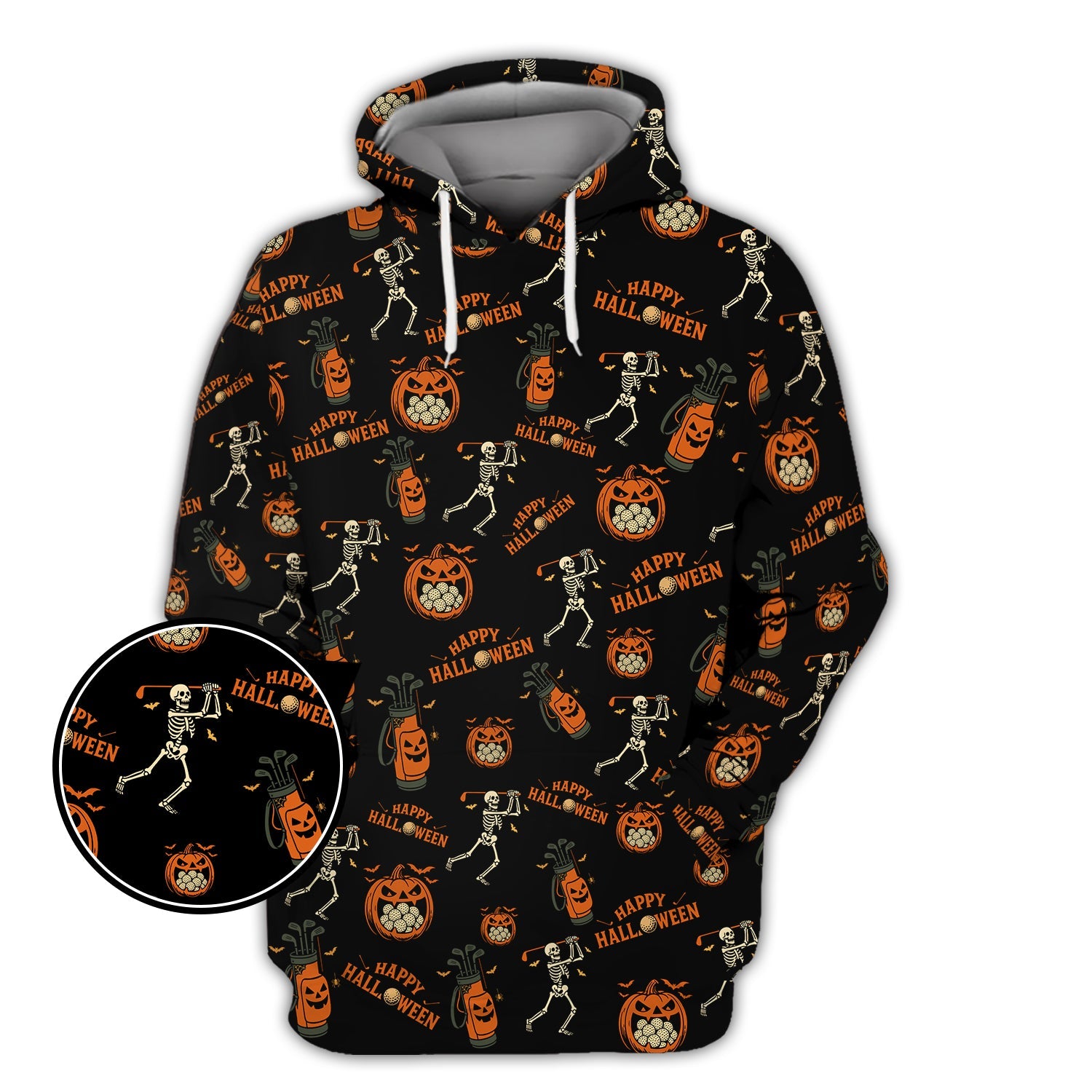 Pattern Golf Shirt, Halloween Skeleton With Pumpkin Golf Polos, Funny Golf Shirt For Men