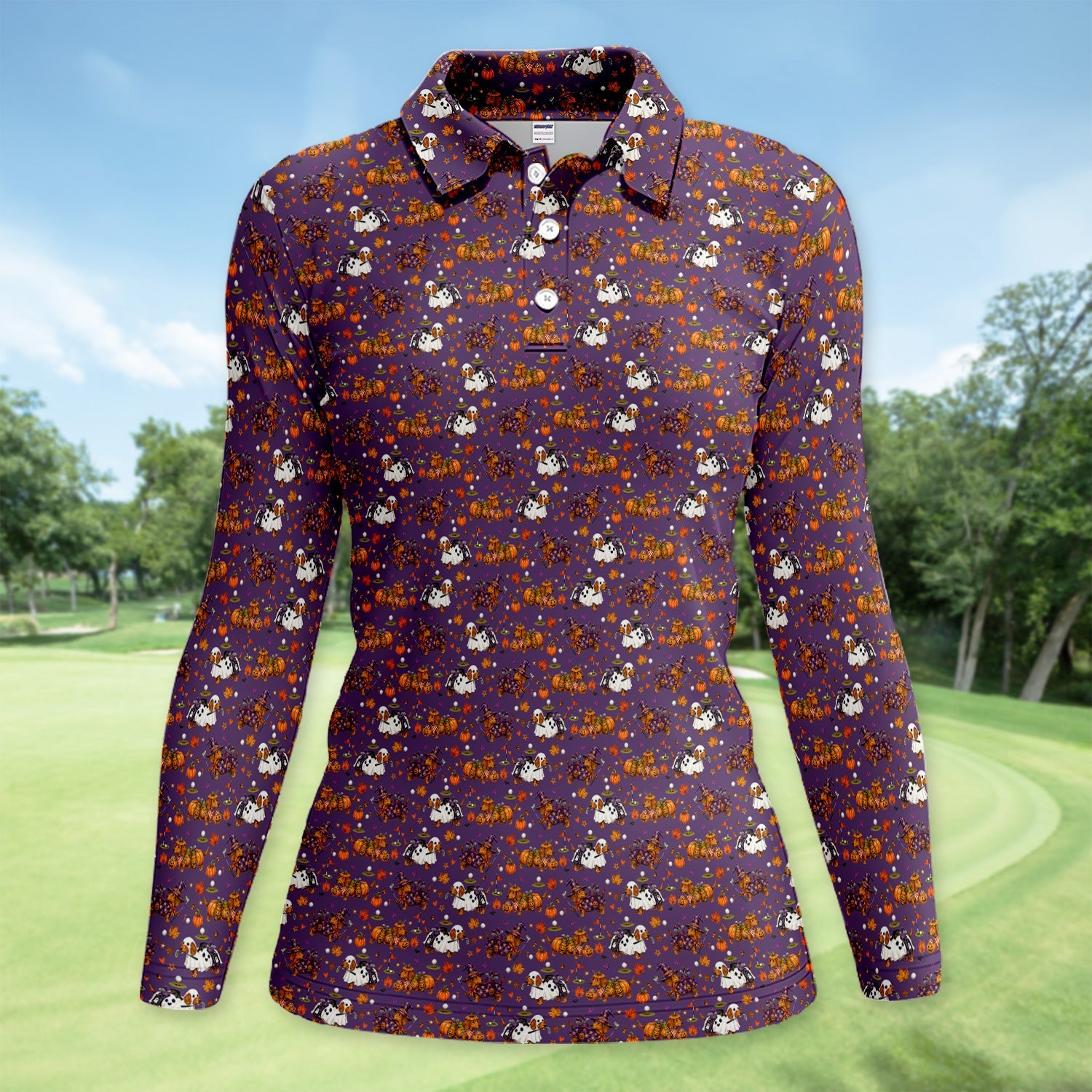 Halloween Dachshund Golf Polo Shirt for Women – Funny Spooky Wiener Dog Golfer Polo